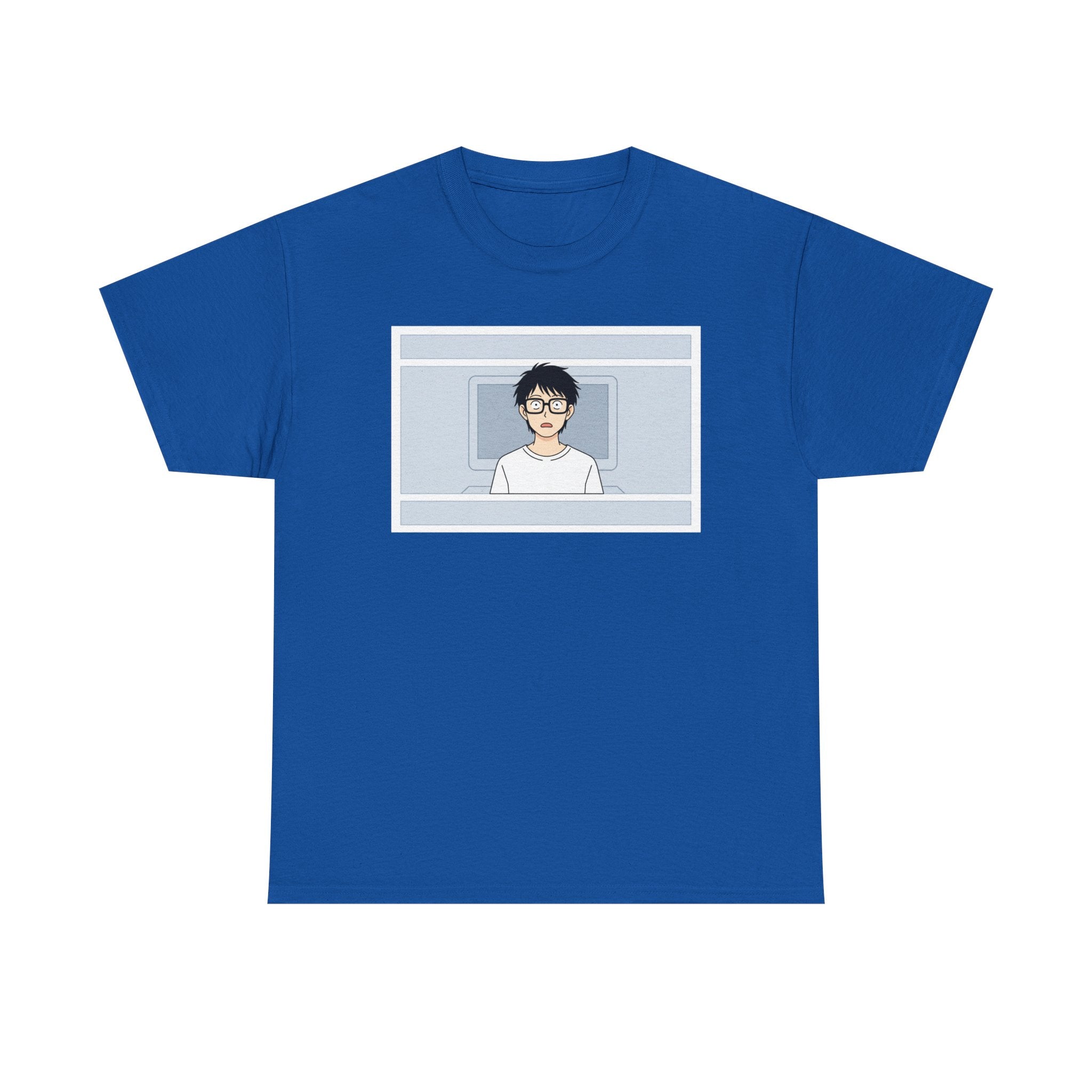 Clueless Otaku Minimalist Anime Guy Graphic Tee — Soft White Casual Shirt - Adult