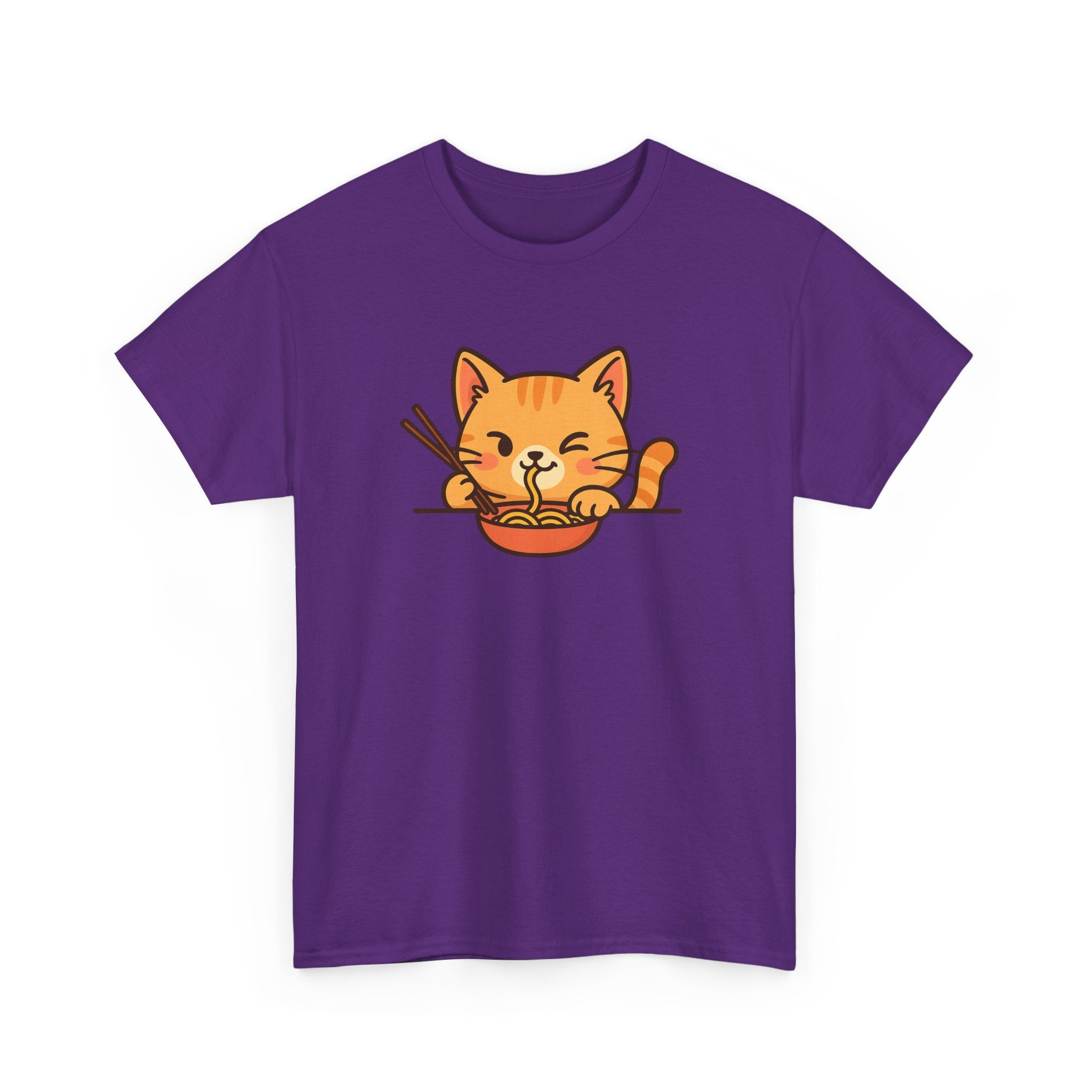Cute Cat Eating Ramen T-Shirt — Kawaii Kitty Noodle Tee - Adult