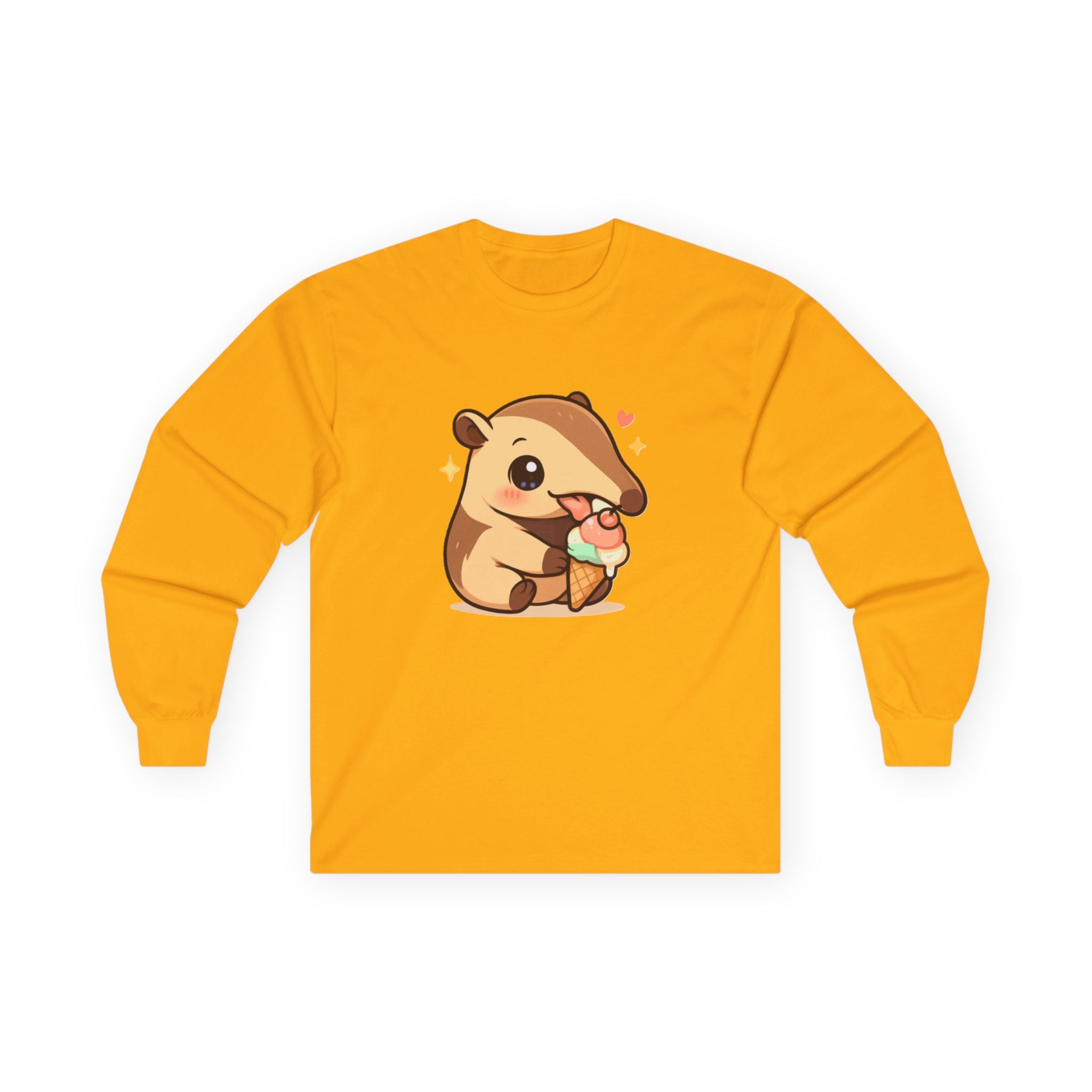 Kawaii Anteater Eating Ice Cream Long Sleeve Tee - Adult