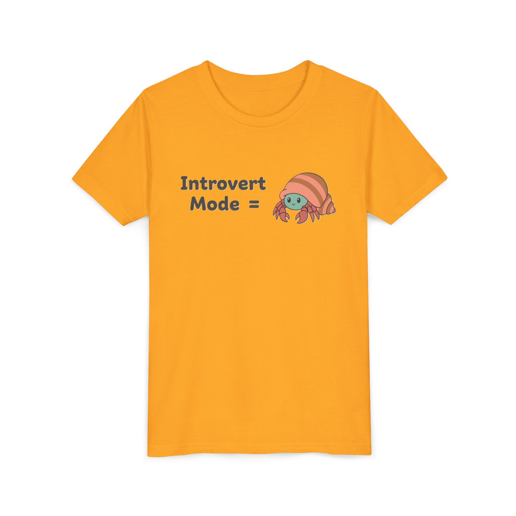 Introvert Mode Kids Tee — Cute Hermit Crab Graphic Youth Shirt