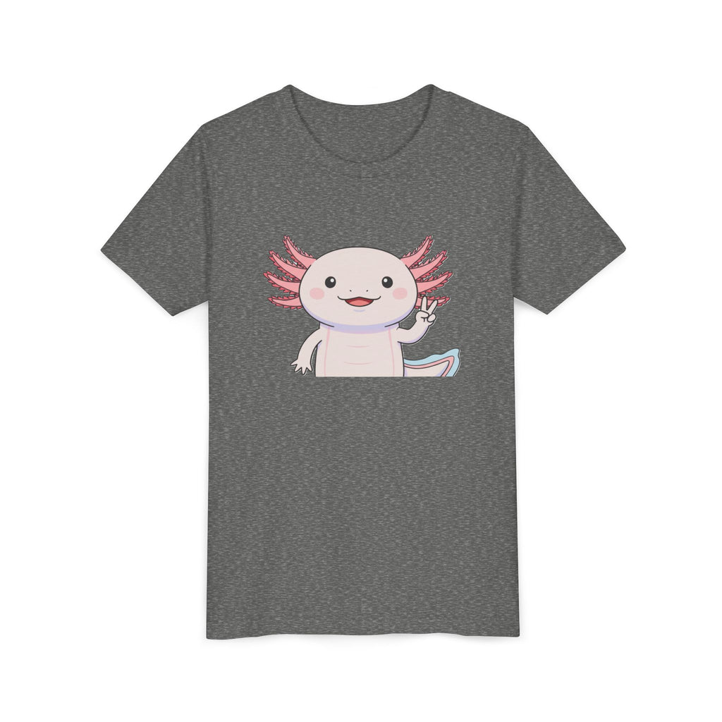 Kids Axolotl Throwing Peace Graphic Tee — Cute Pink Axolotl Salamander Youth T-Shirt - Kids