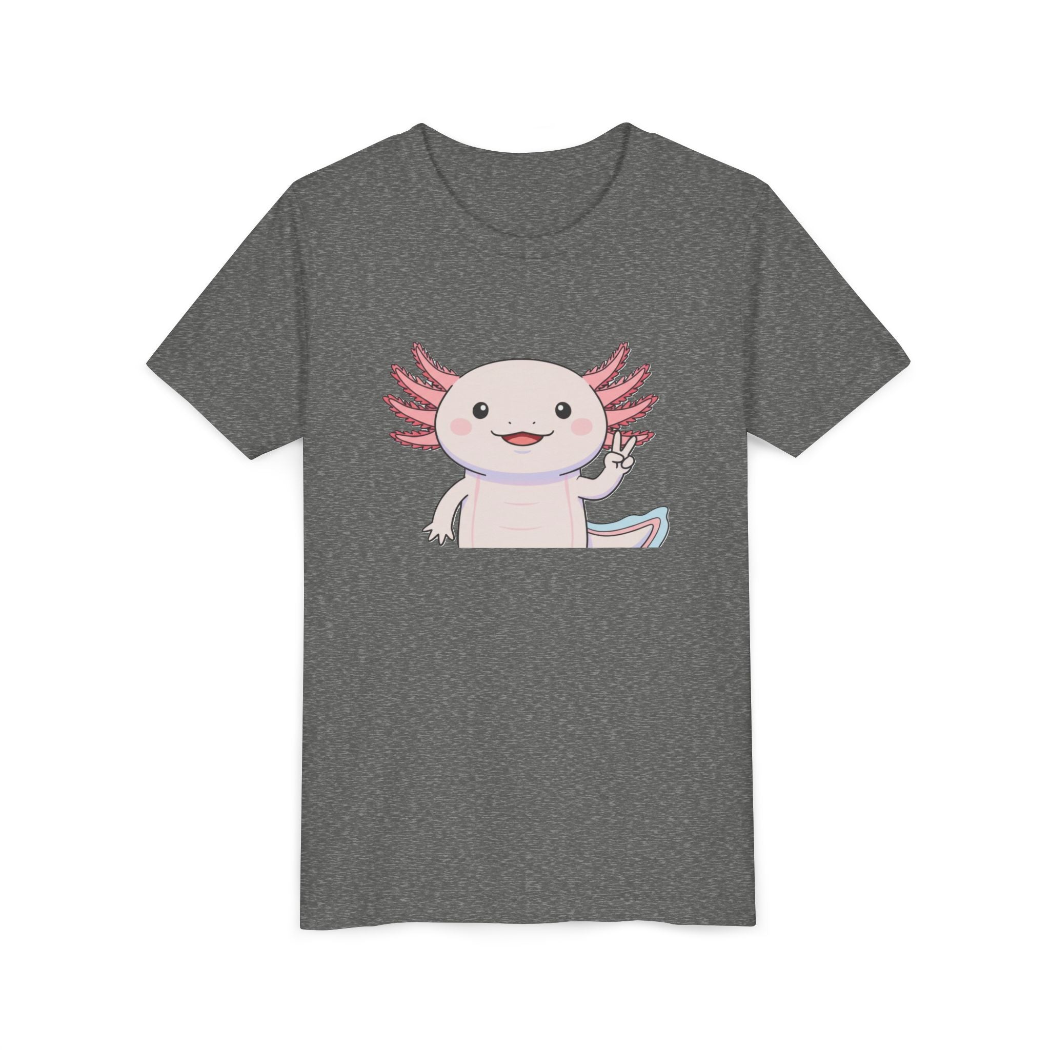 Kids Axolotl Throwing Peace Graphic Tee — Cute Pink Axolotl Salamander Youth T-Shirt - Kids