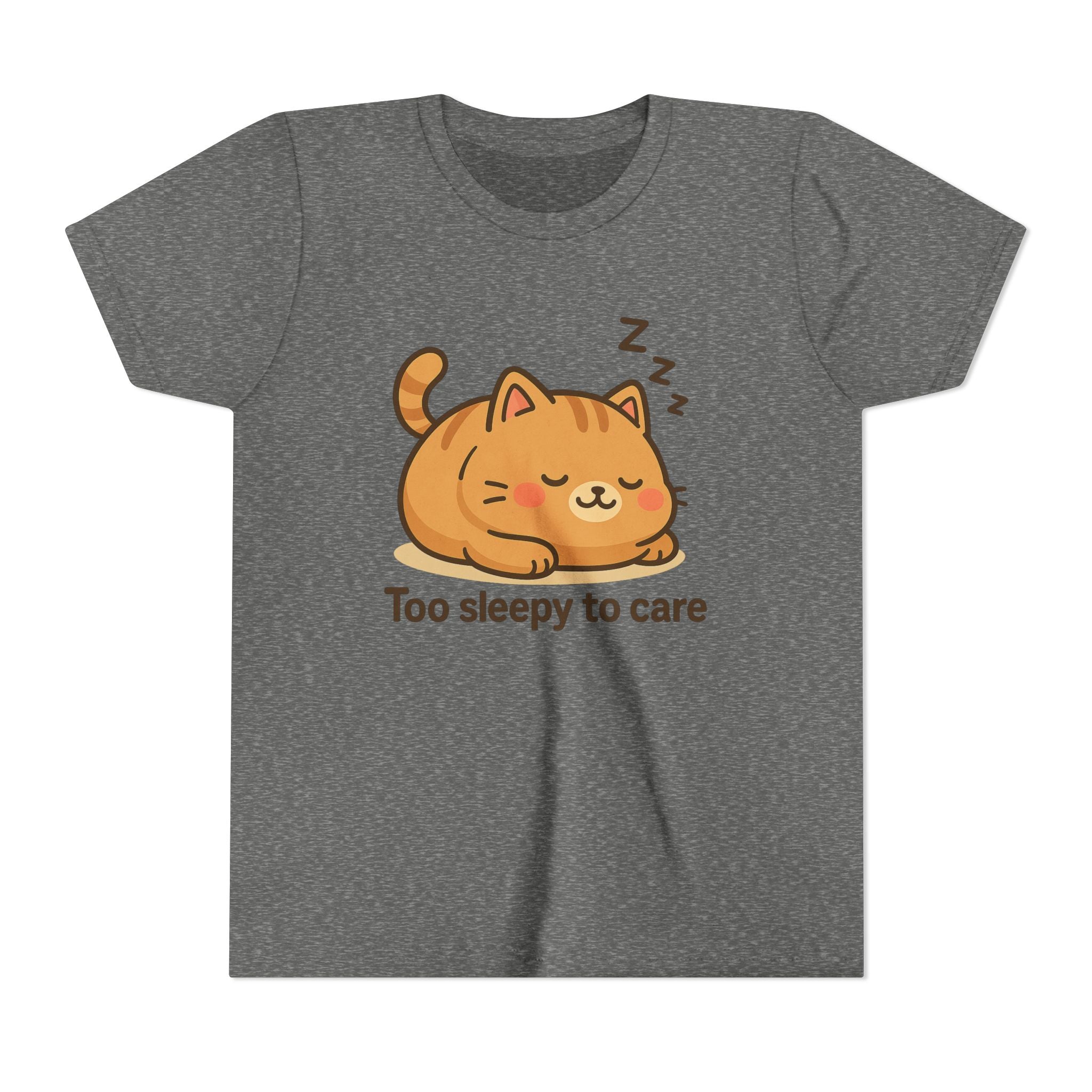 Youth Tee — Cute Sleeping Cat "Too Sleepy to Care" Graphic