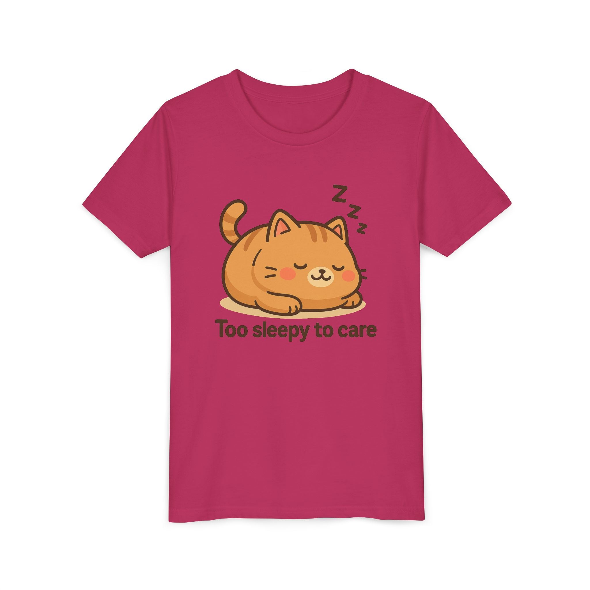 Youth Tee — Cute Sleeping Cat "Too Sleepy to Care" Graphic