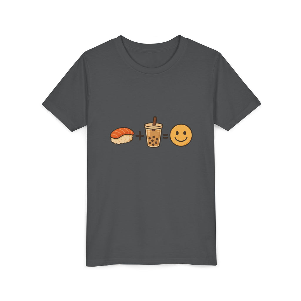 Youth Tee — Sushi + Bubble Tea = Happy Emoji Kids Shirt