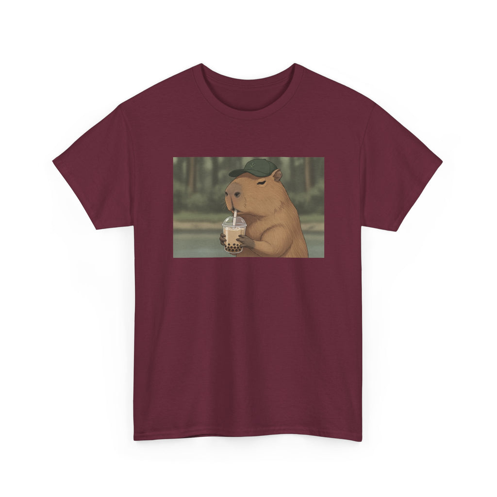 Capybara Drinking Boba T‑Shirt — Cute Cartoon Bubble Tea Tee - Adult