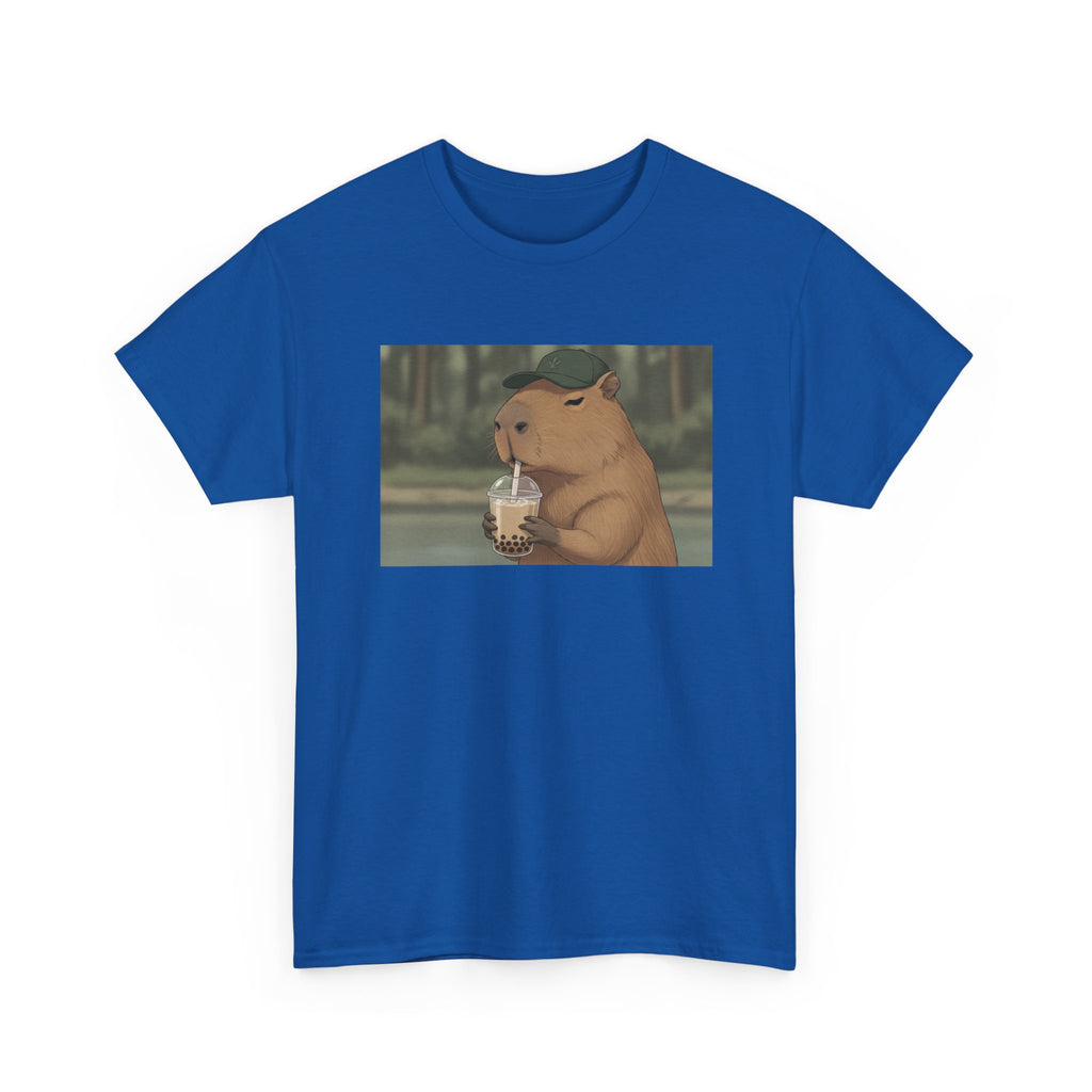 Capybara Drinking Boba T‑Shirt — Cute Cartoon Bubble Tea Tee - Adult