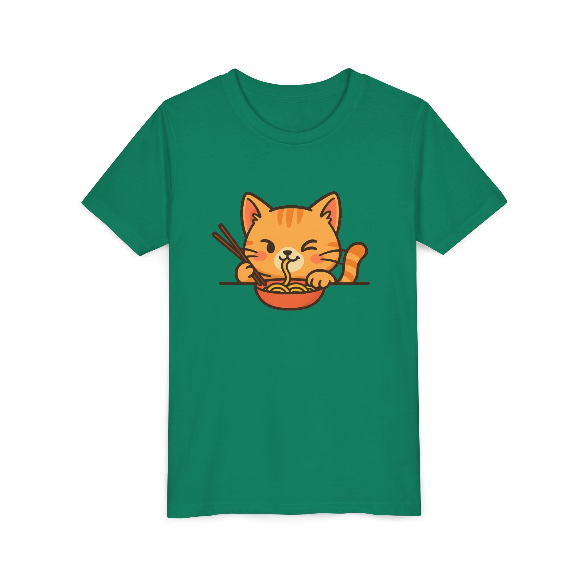 Kids Cat Eating Ramen T-Shirt – Cute Anime Noodle Kitty Youth Tee - Kids