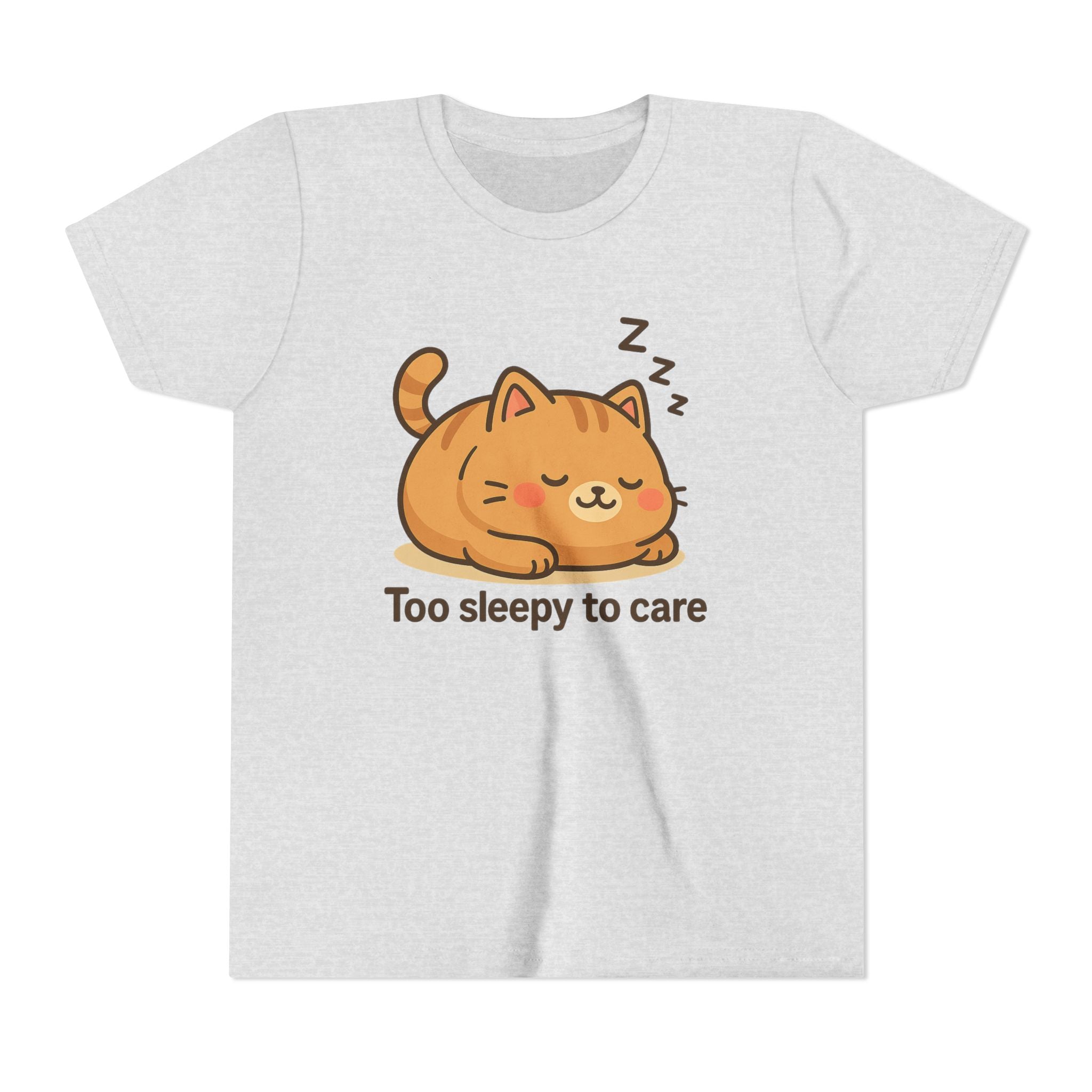 Youth Tee — Cute Sleeping Cat "Too Sleepy to Care" Graphic