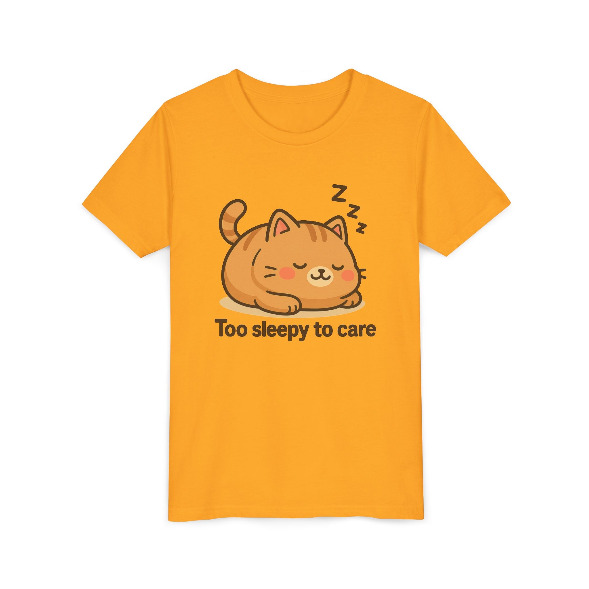 Youth Tee — Cute Sleeping Cat "Too Sleepy to Care" Graphic