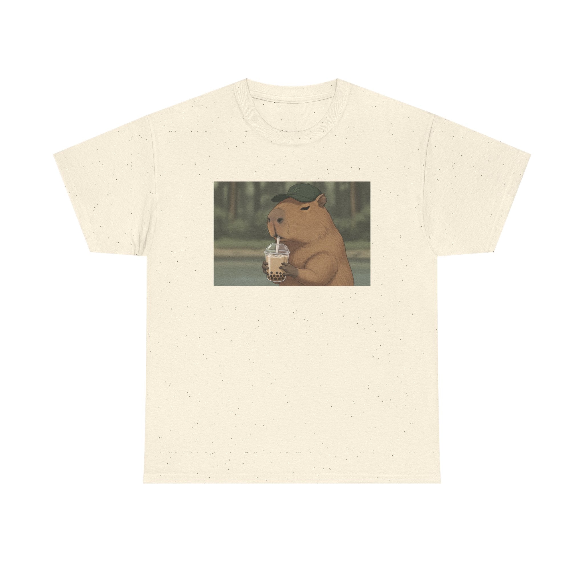Capybara Drinking Boba T‑Shirt — Cute Cartoon Bubble Tea Tee - Adult