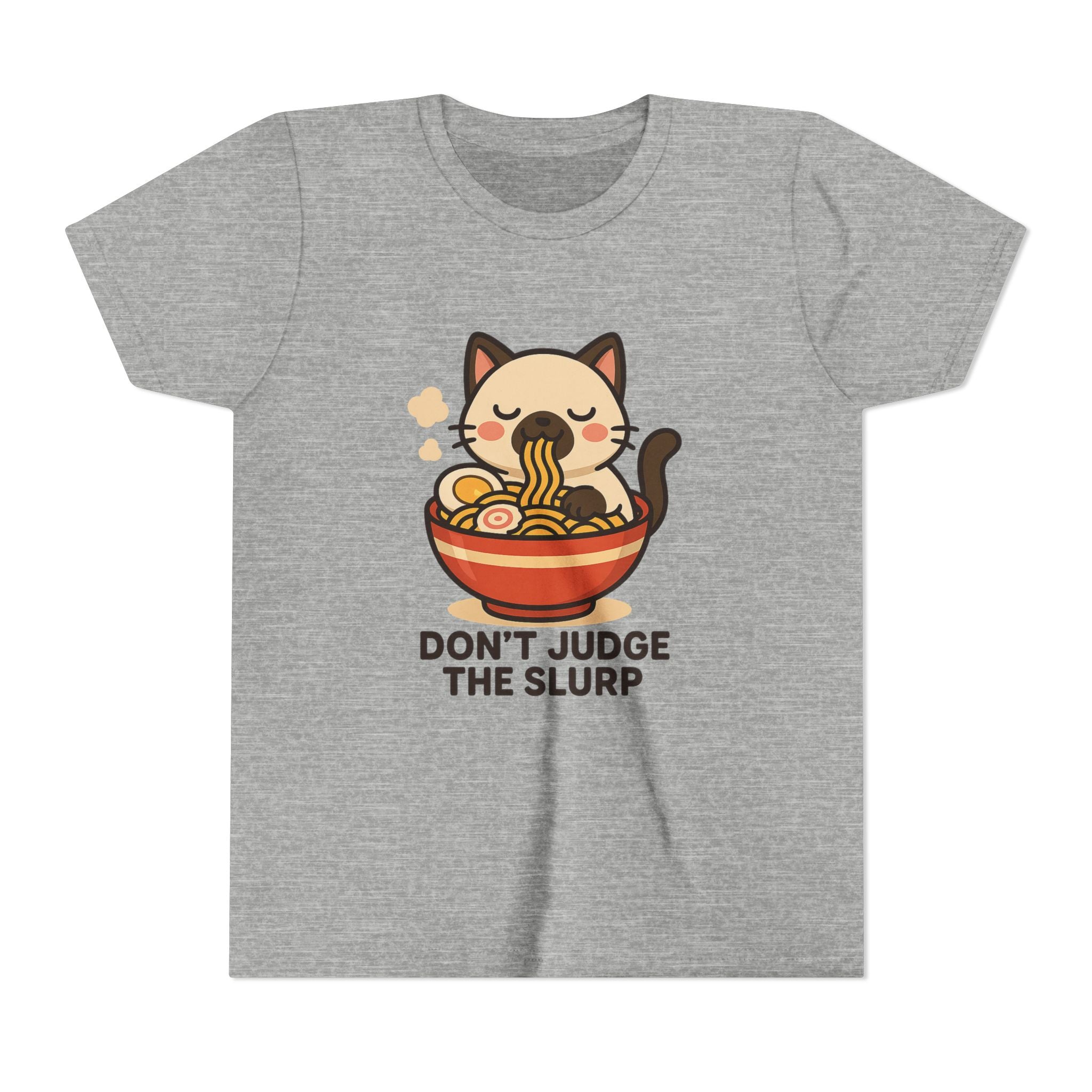 Youth Tee — Cute Cat Eating Ramen 'Don't Judge The Slurp' Graphic Shirt