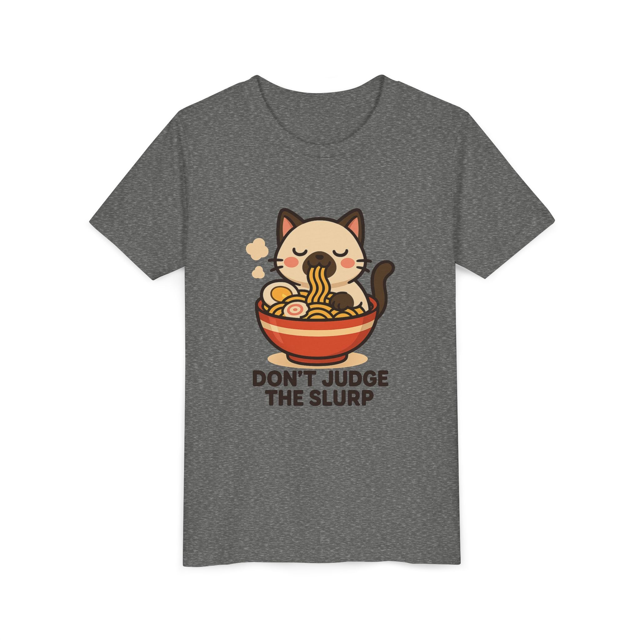 Youth Tee — Cute Cat Eating Ramen 'Don't Judge The Slurp' Graphic Shirt