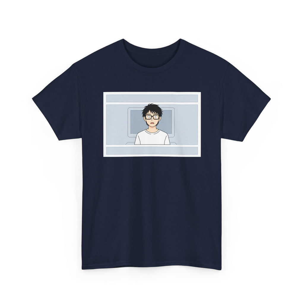 Clueless Otaku Minimalist Anime Guy Graphic Tee — Soft White Casual Shirt - Adult