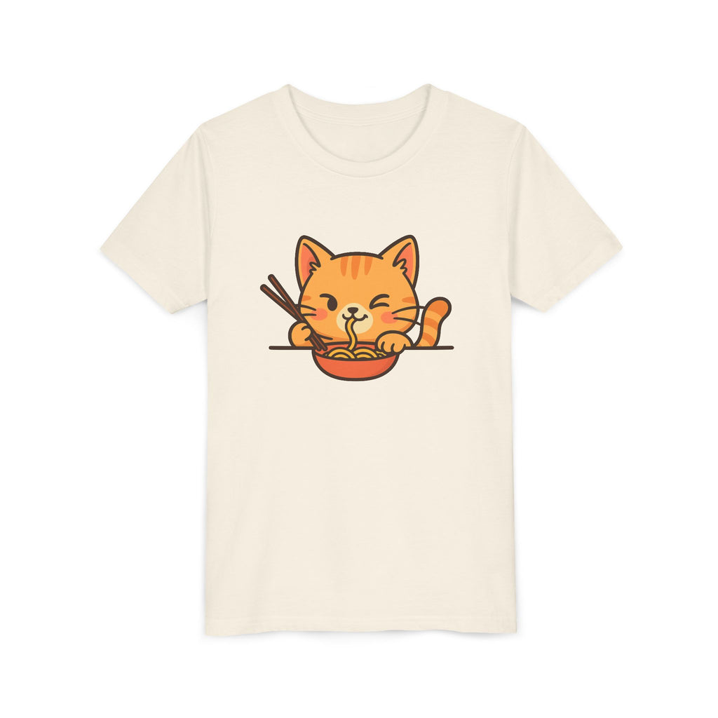 Kids Cat Eating Ramen T-Shirt – Cute Anime Noodle Kitty Youth Tee - Kids