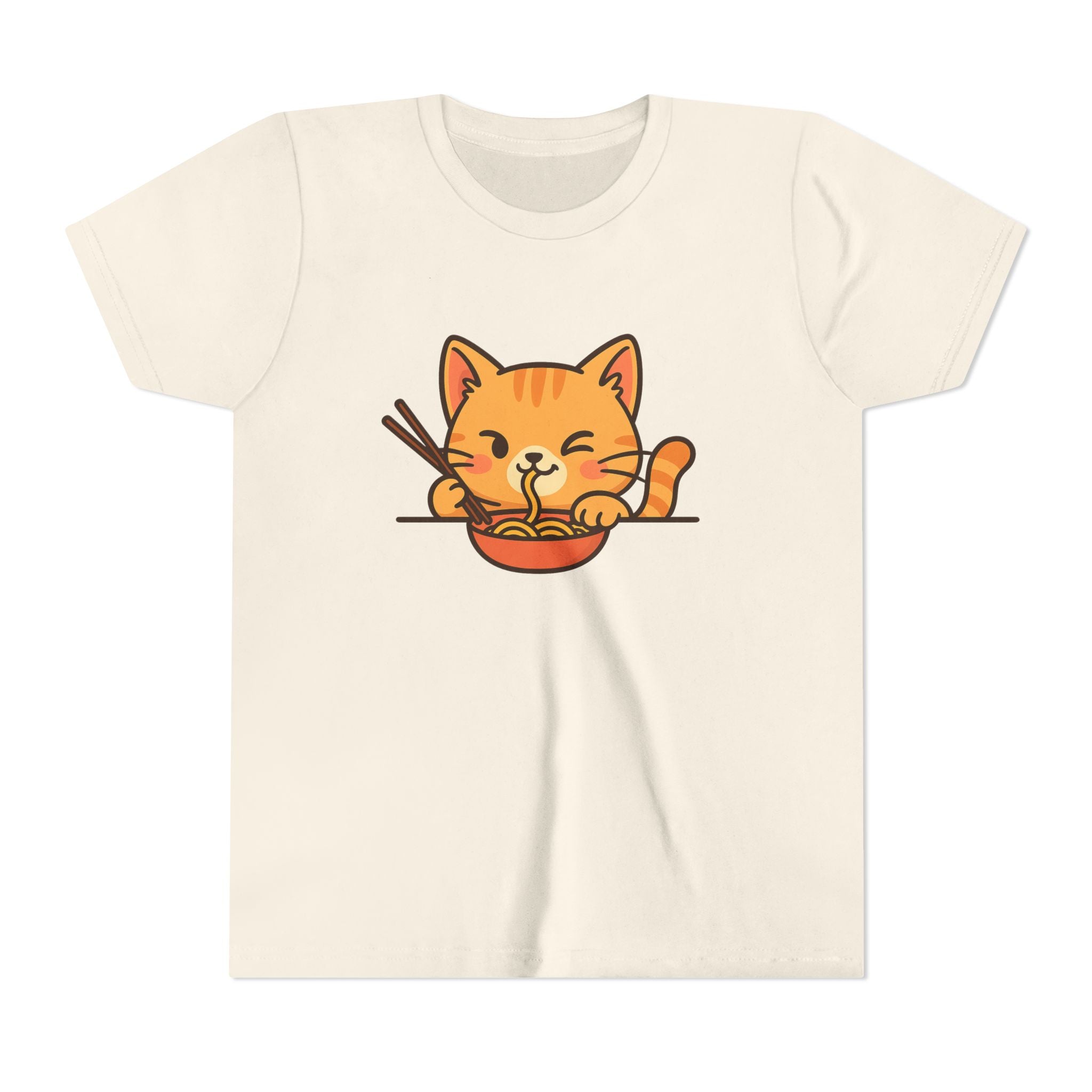 Kids Cat Eating Ramen T-Shirt – Cute Anime Noodle Kitty Youth Tee - Kids