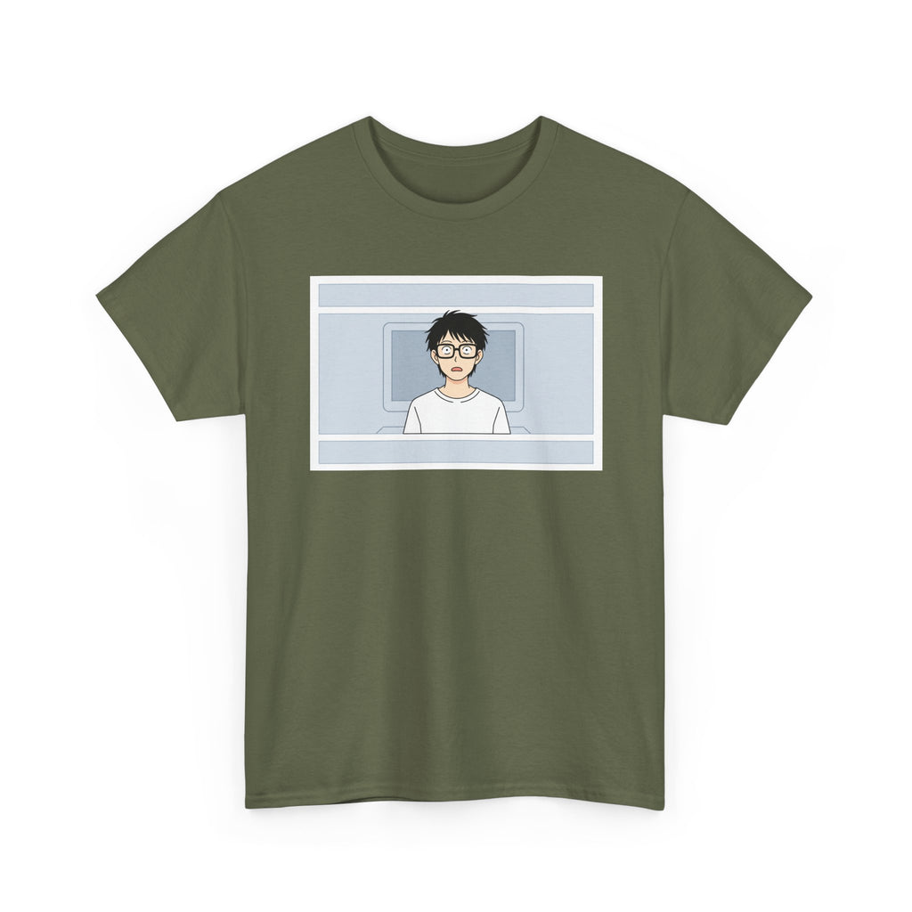 Clueless Otaku Minimalist Anime Guy Graphic Tee — Soft White Casual Shirt - Adult