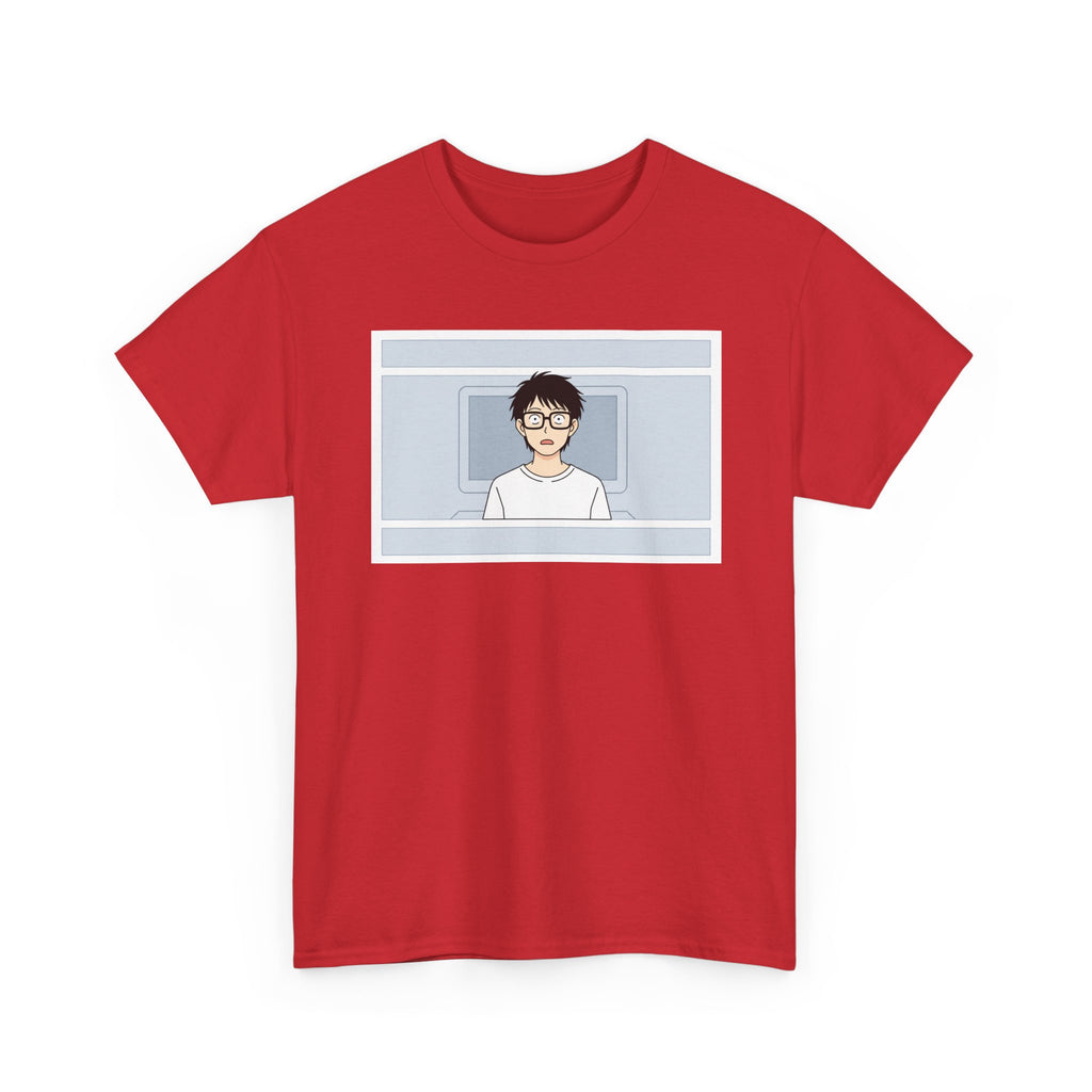 Clueless Otaku Minimalist Anime Guy Graphic Tee — Soft White Casual Shirt - Adult