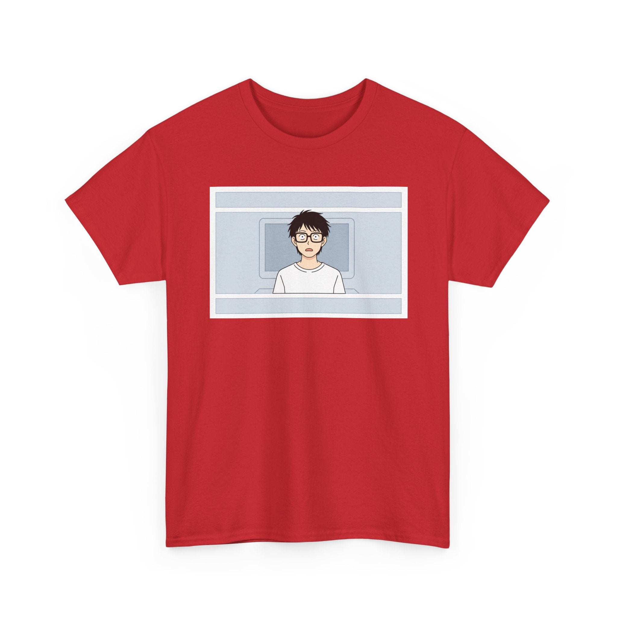 Clueless Otaku Minimalist Anime Guy Graphic Tee — Soft White Casual Shirt - Adult