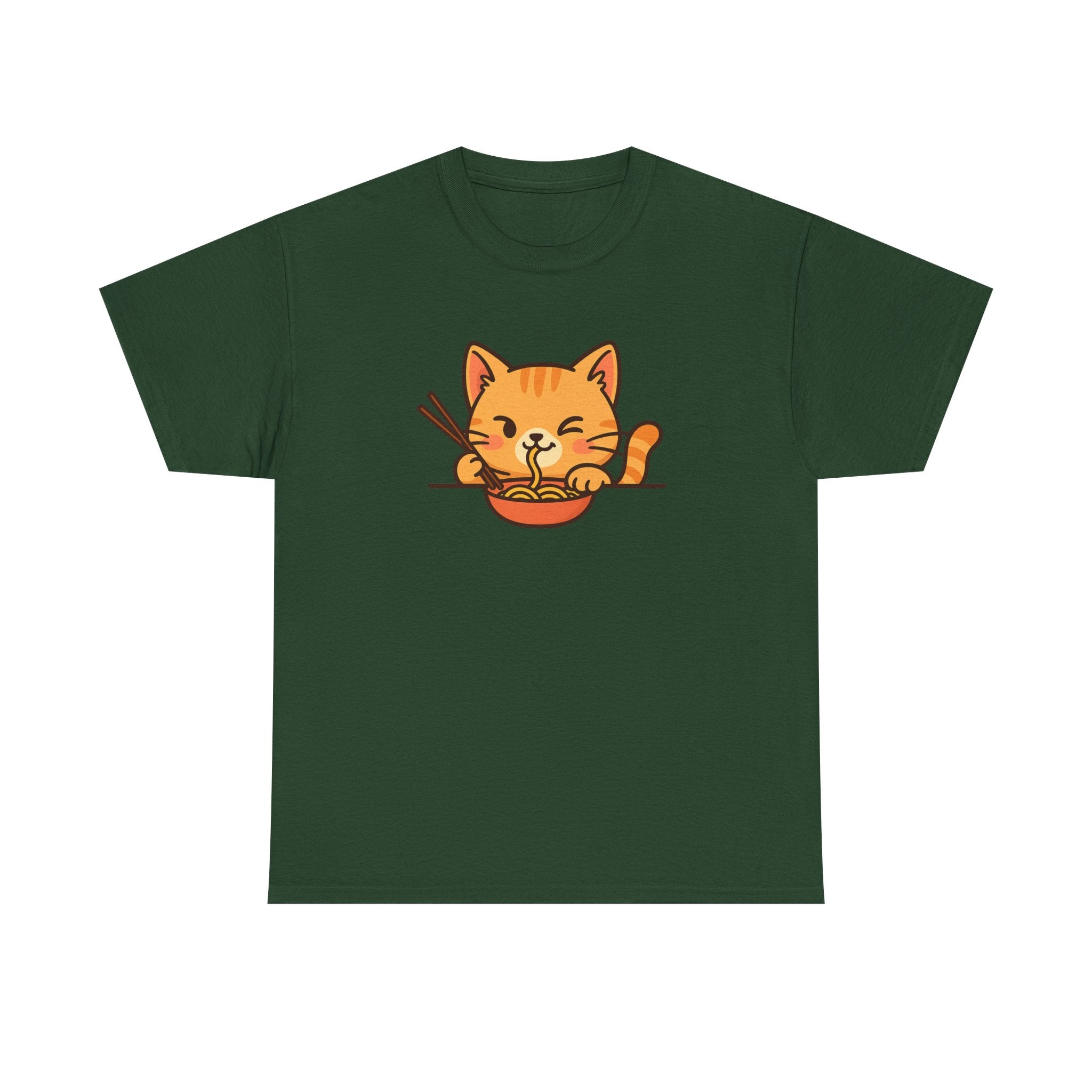 Cute Cat Eating Ramen T-Shirt — Kawaii Kitty Noodle Tee - Adult