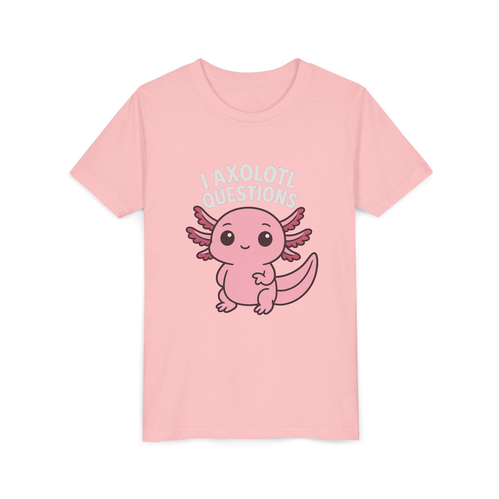 Youth Tee — Cute Pink Axolotl “Axolotl Questions” Kids Shirt