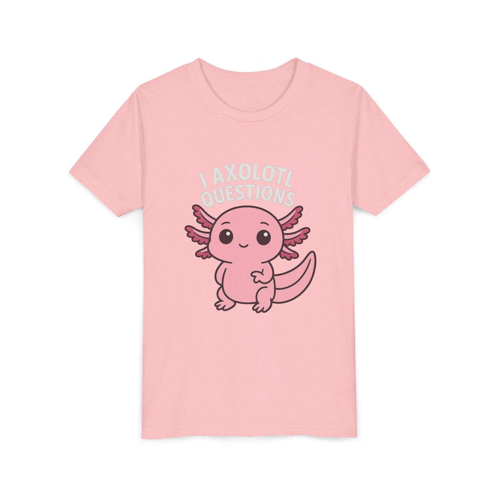 Youth Tee — Cute Pink Axolotl “Axolotl Questions” Kids Shirt