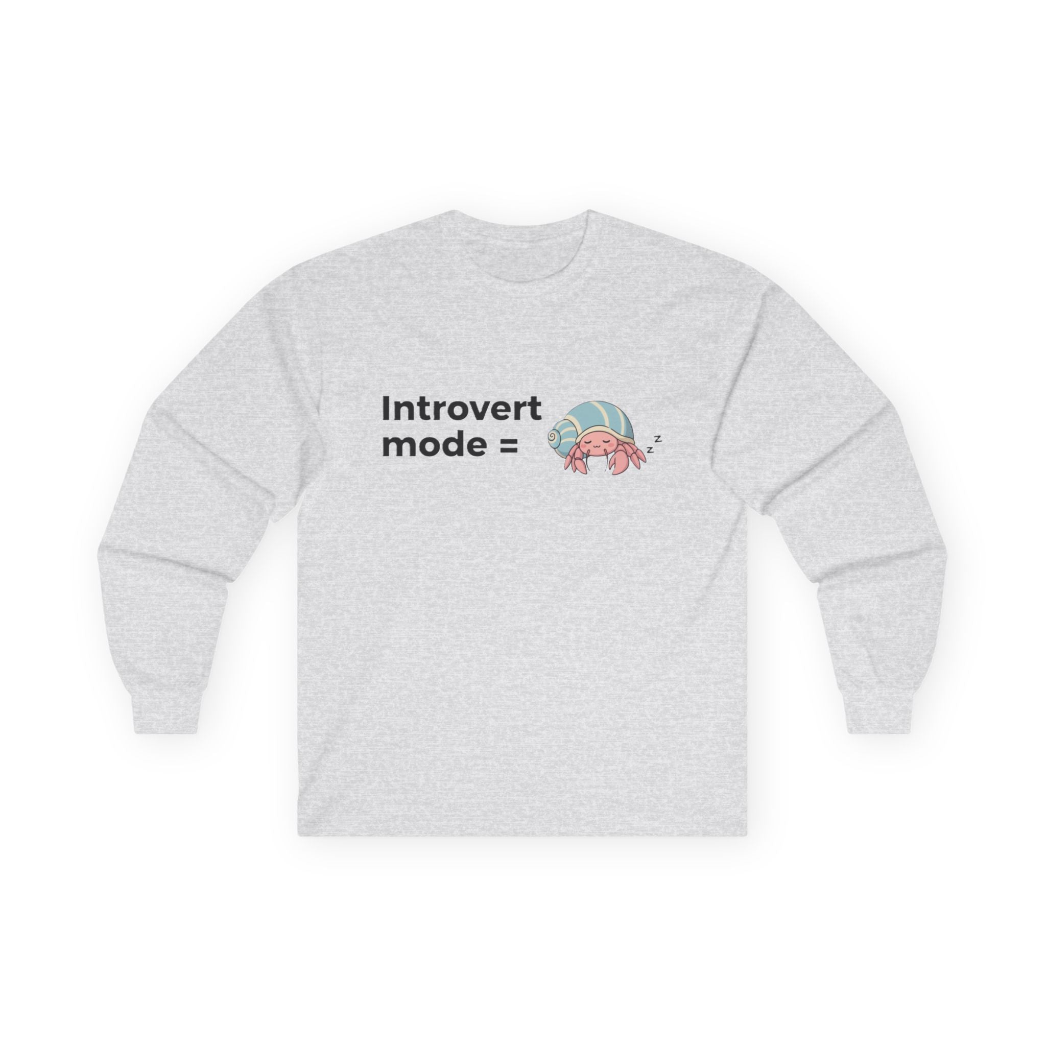 Introvert Mode Hermit Crab Long Sleeve Tee — Cute Shy Hermit Crab Graphic - Adult