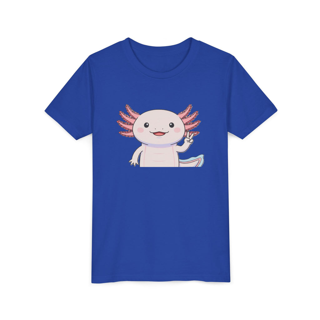 Kids Axolotl Throwing Peace Graphic Tee — Cute Pink Axolotl Salamander Youth T-Shirt - Kids
