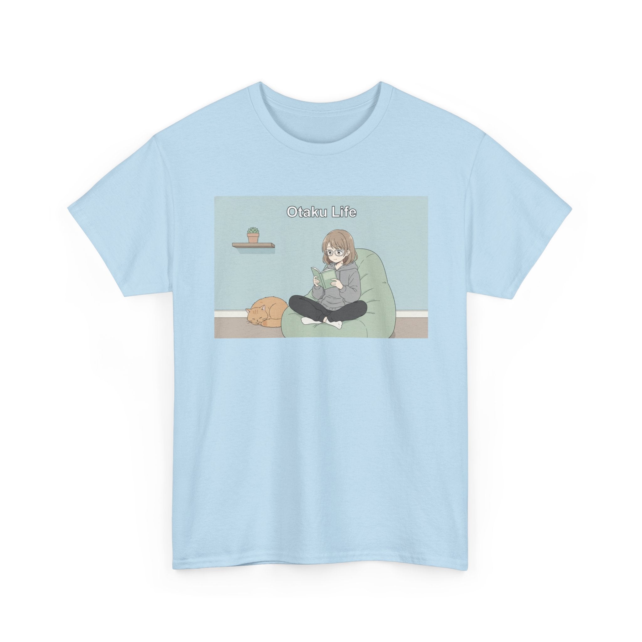 Cozy Cat Girl Otaku Long Sleeve Tee - 'Chill Vibes' Anime Girl Relaxing Graphic T-Shirt
