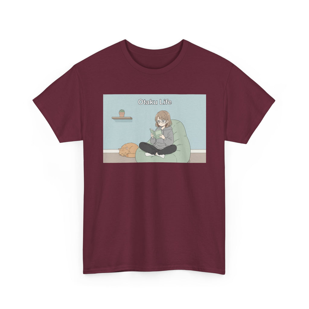 Cozy Cat Girl Otaku Long Sleeve Tee - 'Chill Vibes' Anime Girl Relaxing Graphic T-Shirt