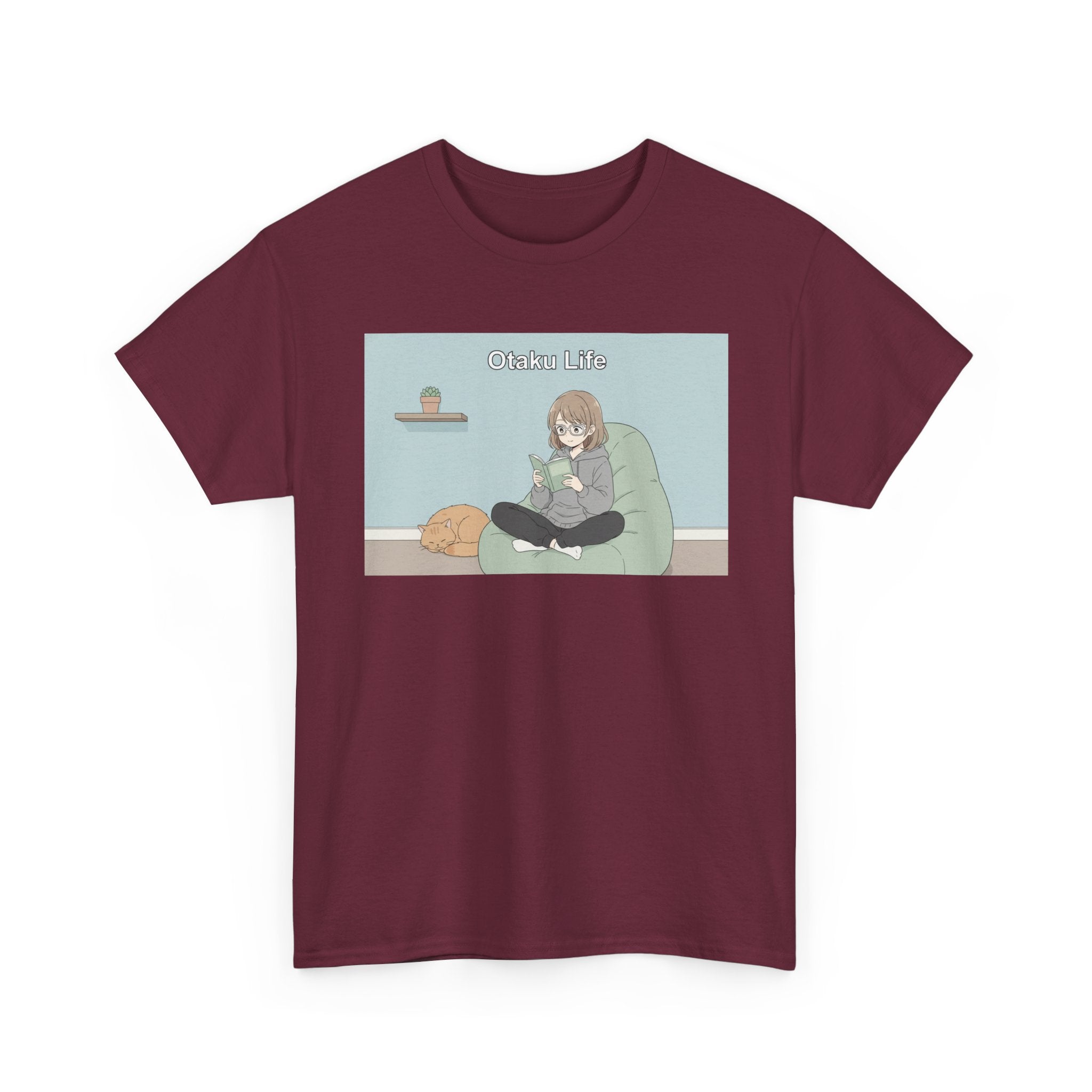 Cozy Cat Girl Otaku Long Sleeve Tee - 'Chill Vibes' Anime Girl Relaxing Graphic T-Shirt
