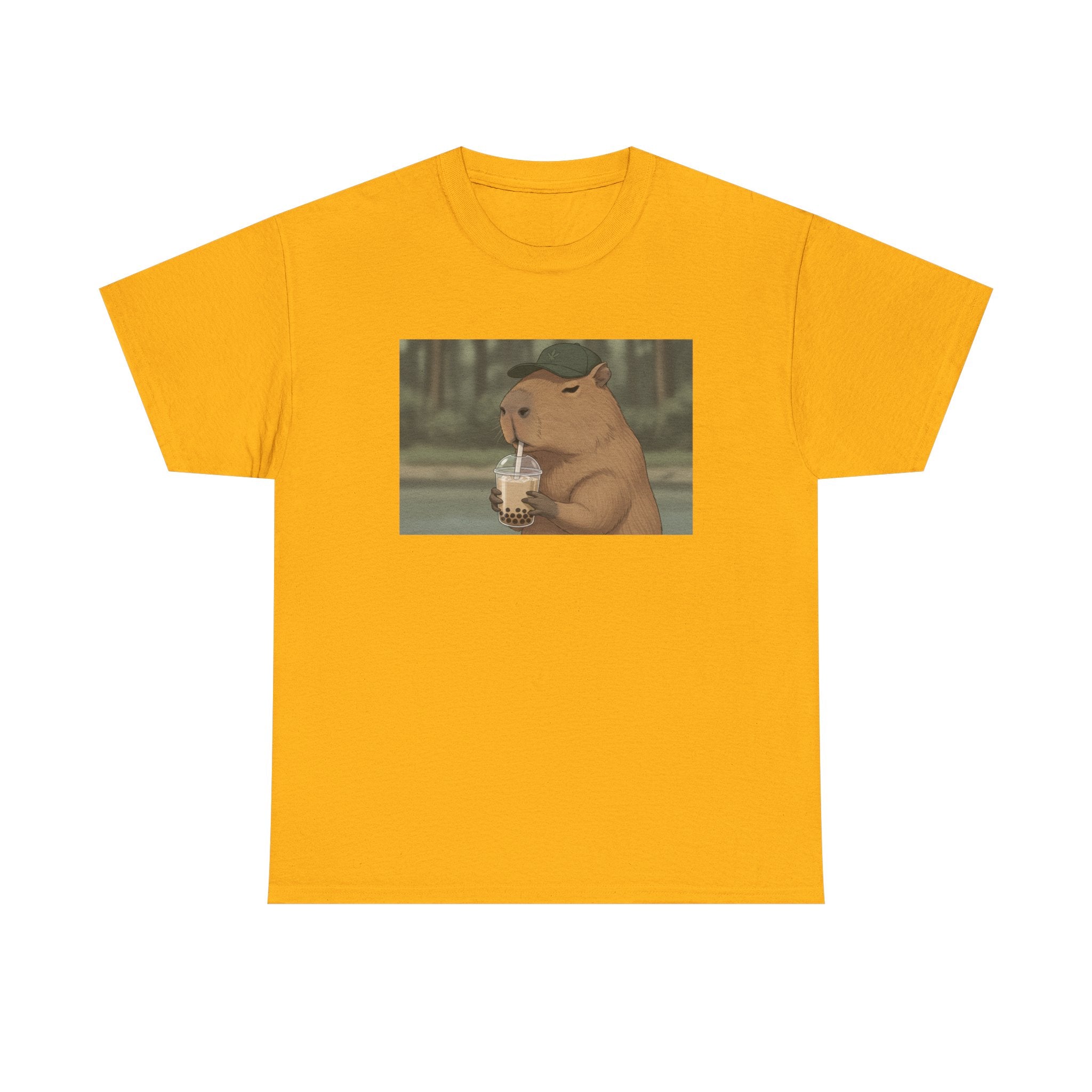 Capybara Drinking Boba T‑Shirt — Cute Cartoon Bubble Tea Tee - Adult