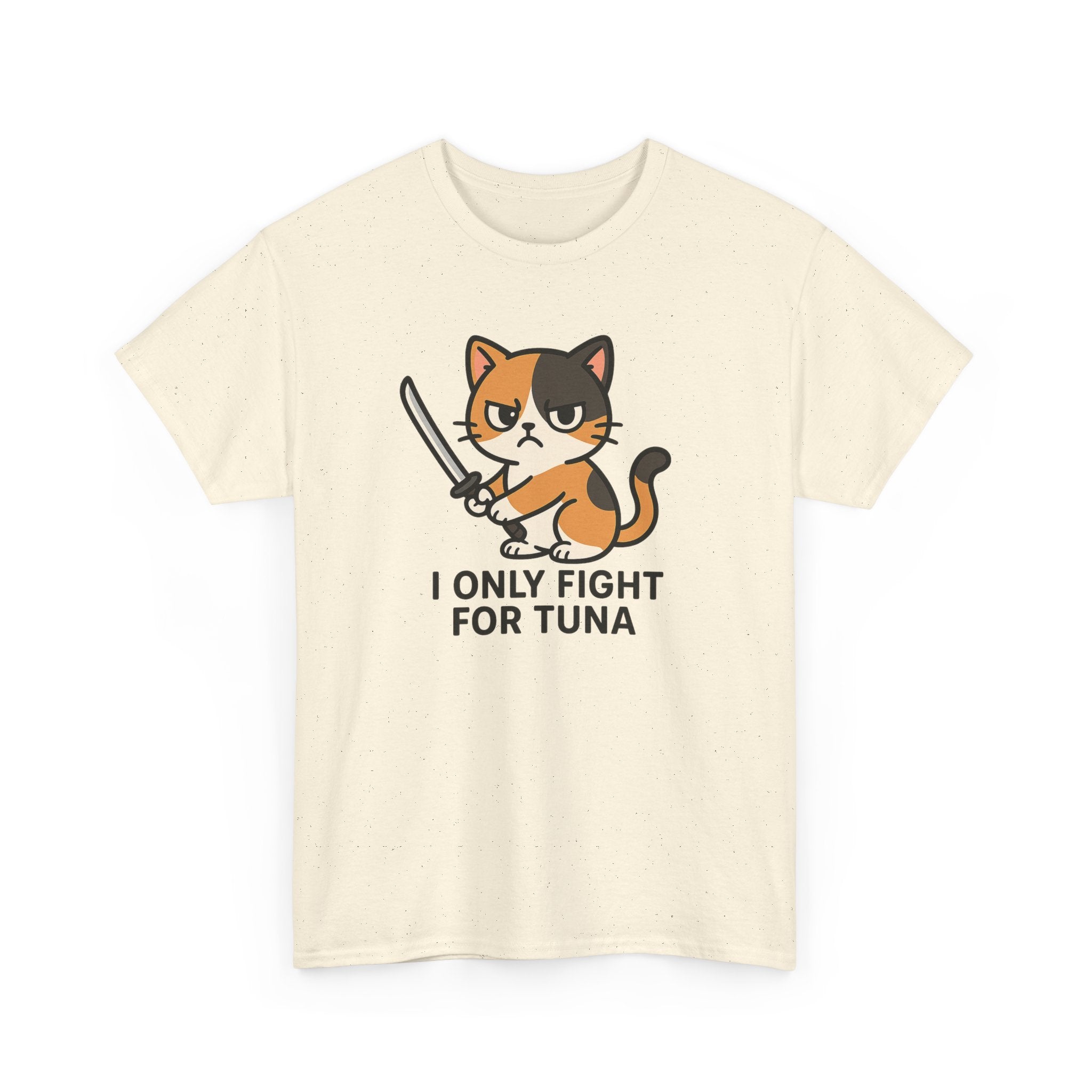 Cat Sword T-Shirt — "I Only Fight for Tuna" Cute Samurai Cat Tee - Adult
