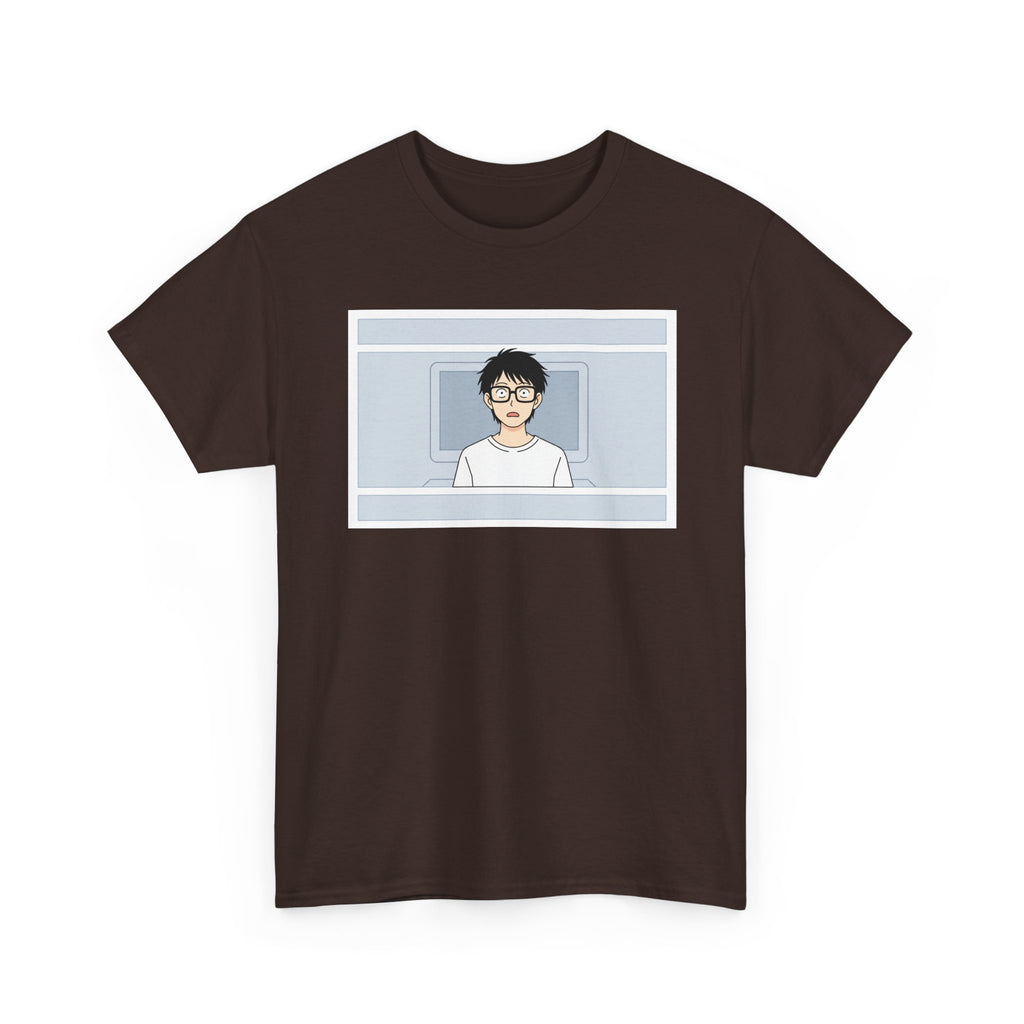 Clueless Otaku Minimalist Anime Guy Graphic Tee — Soft White Casual Shirt - Adult