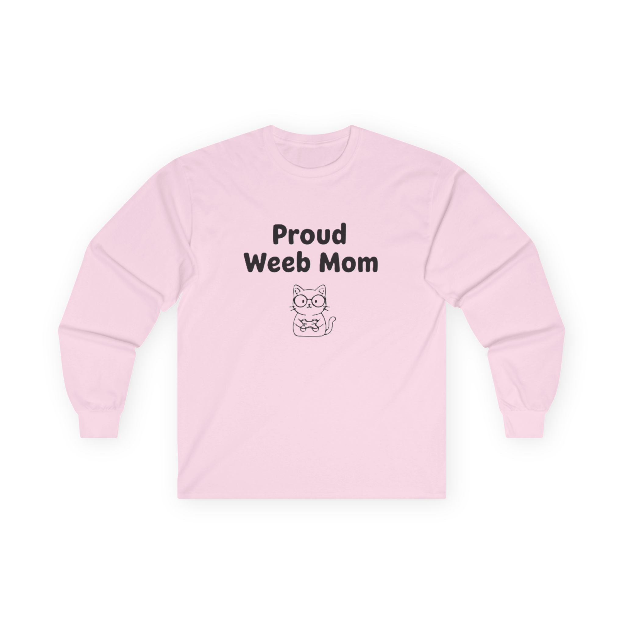 Long Sleeve Tee — "Proud Weeb Mom" Cute Anime Cat Graphic - Adult