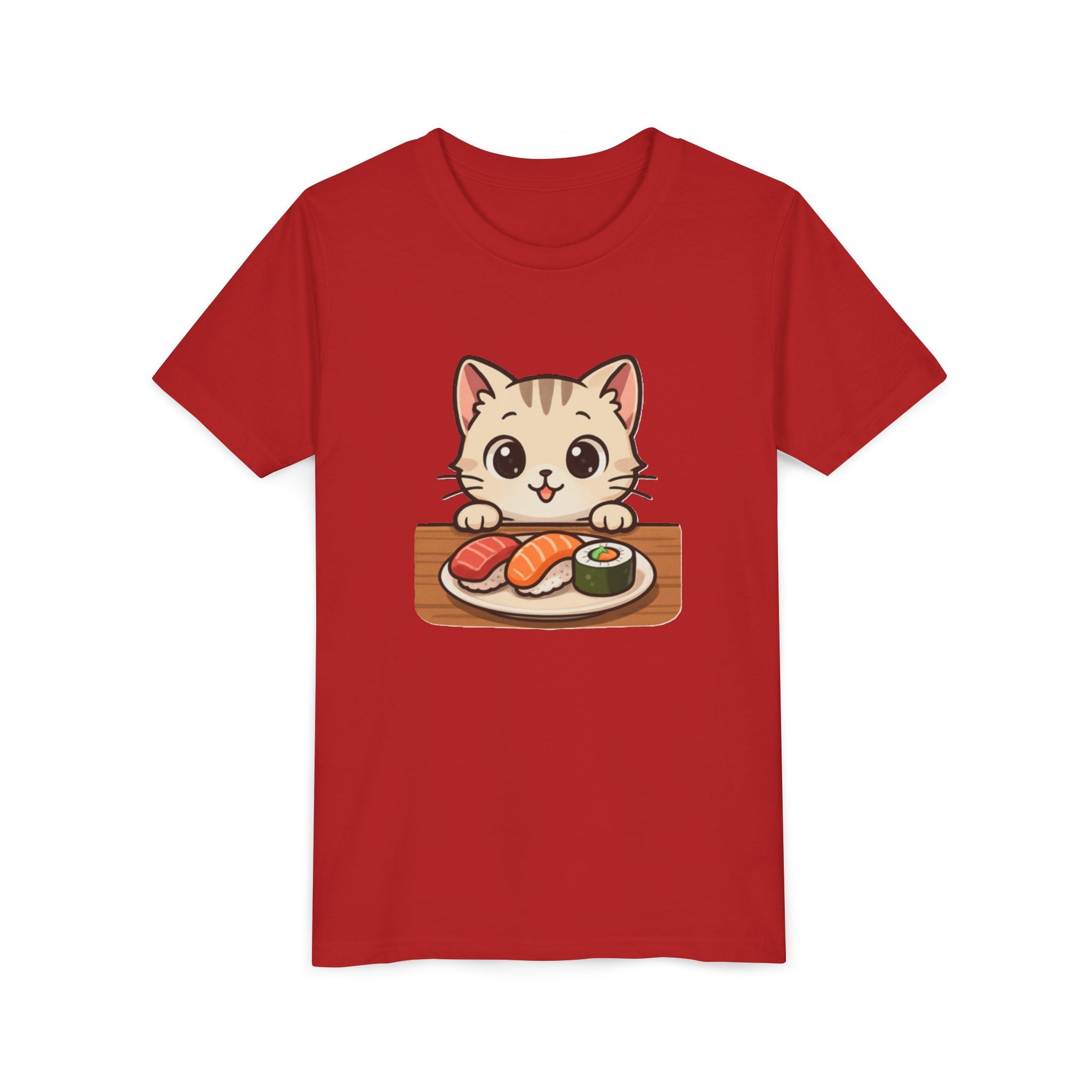 Kids Sushi Cat T-Shirt — Cute Kitty Eating Sushi Youth Tee