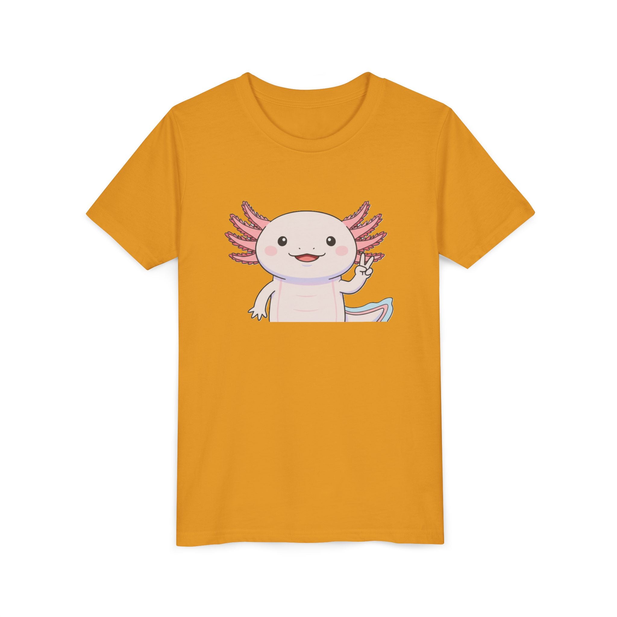 Kids Axolotl Throwing Peace Graphic Tee — Cute Pink Axolotl Salamander Youth T-Shirt - Kids