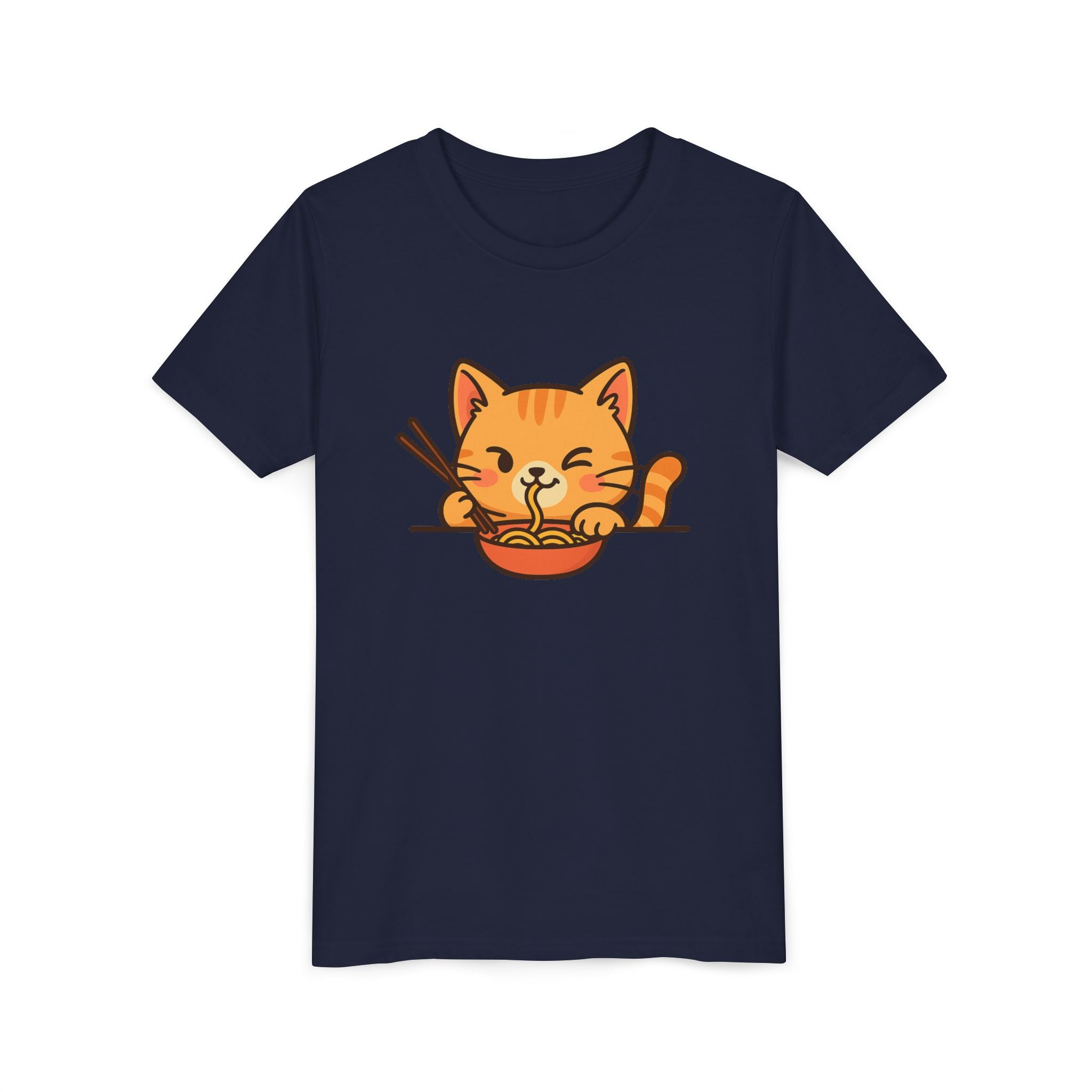 Kids Cat Eating Ramen T-Shirt – Cute Anime Noodle Kitty Youth Tee - Kids