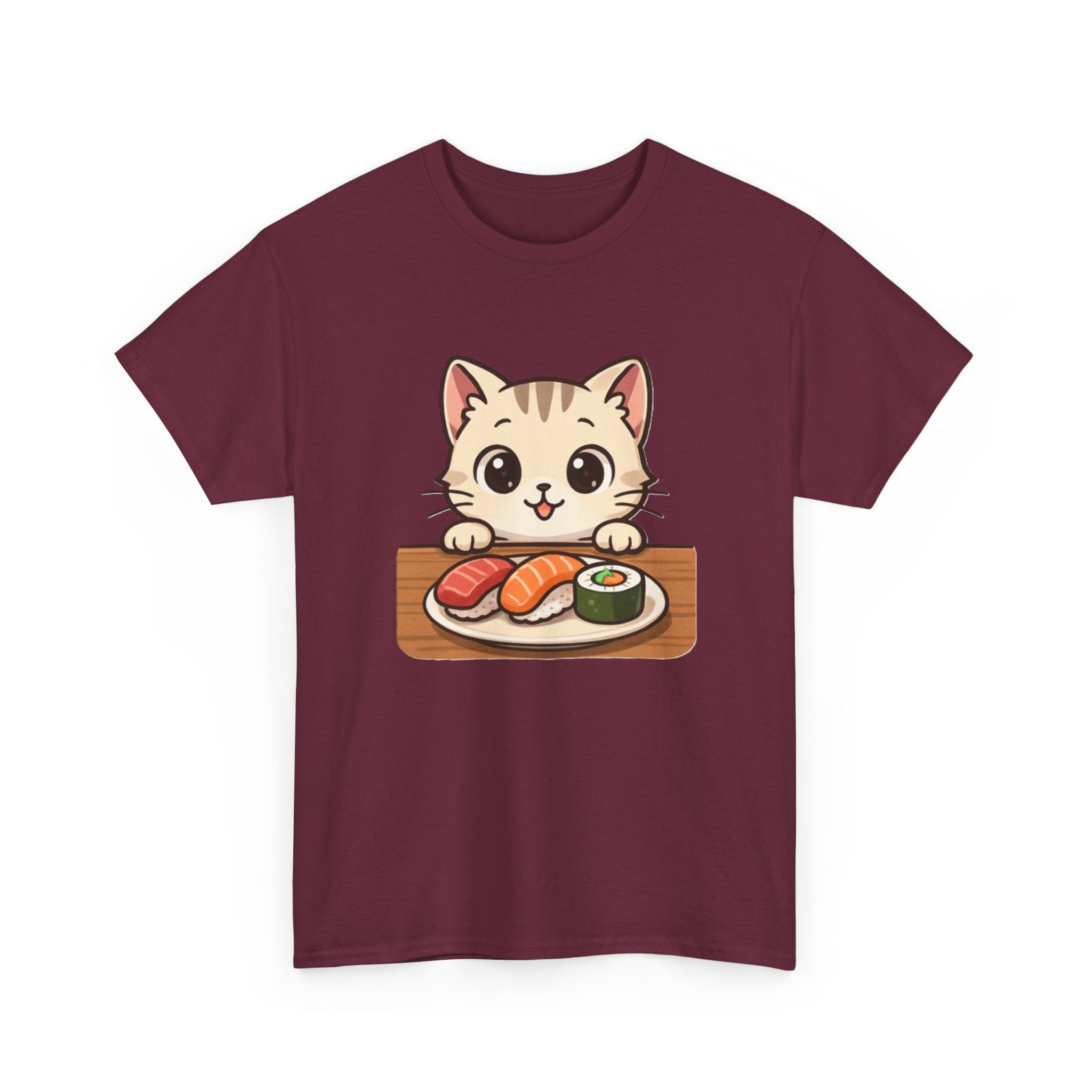 Cat & Sushi T-Shirt — Cute Kawaii Kitty with Sushi Graphic - Adult