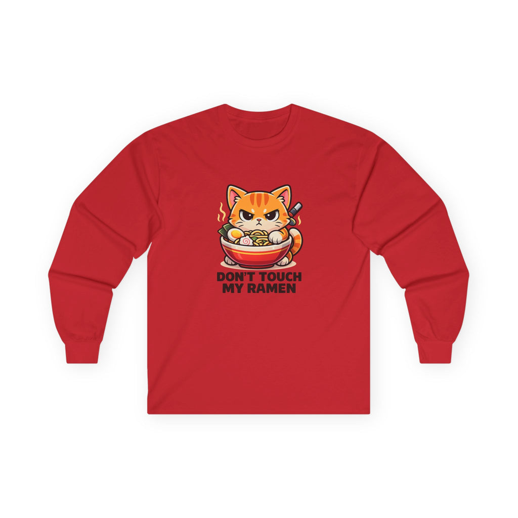 Don't Touch My Ramen Long Sleeve Tee — Cute Angry Cat Ramen Shirt for Anime & Food Lovers - Adult