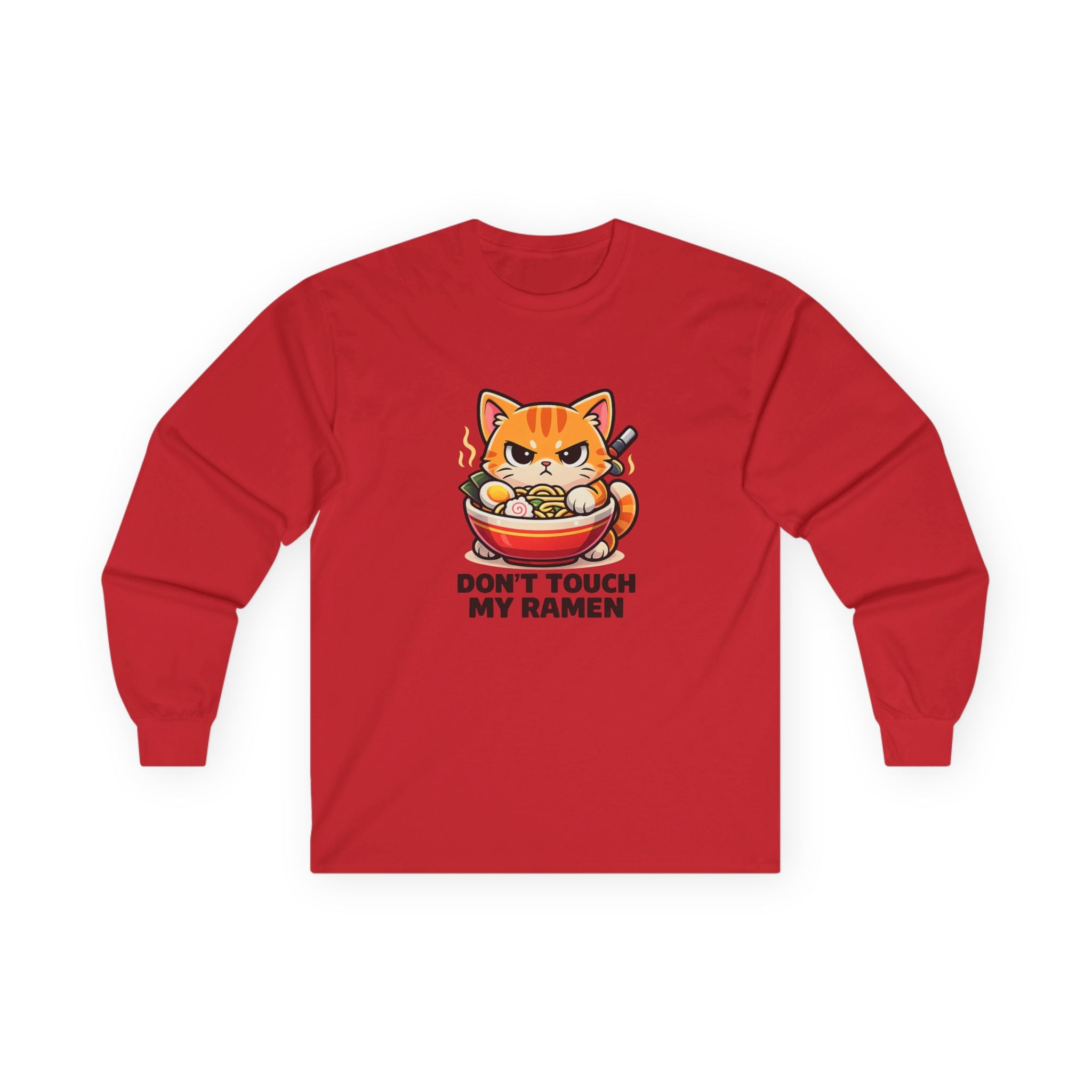 Don't Touch My Ramen Long Sleeve Tee — Cute Angry Cat Ramen Shirt for Anime & Food Lovers - Adult
