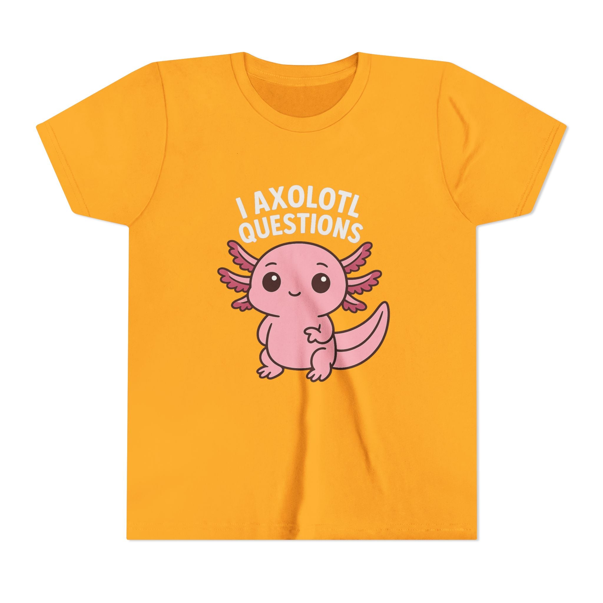 Youth Tee — Cute Pink Axolotl “Axolotl Questions” Kids Shirt
