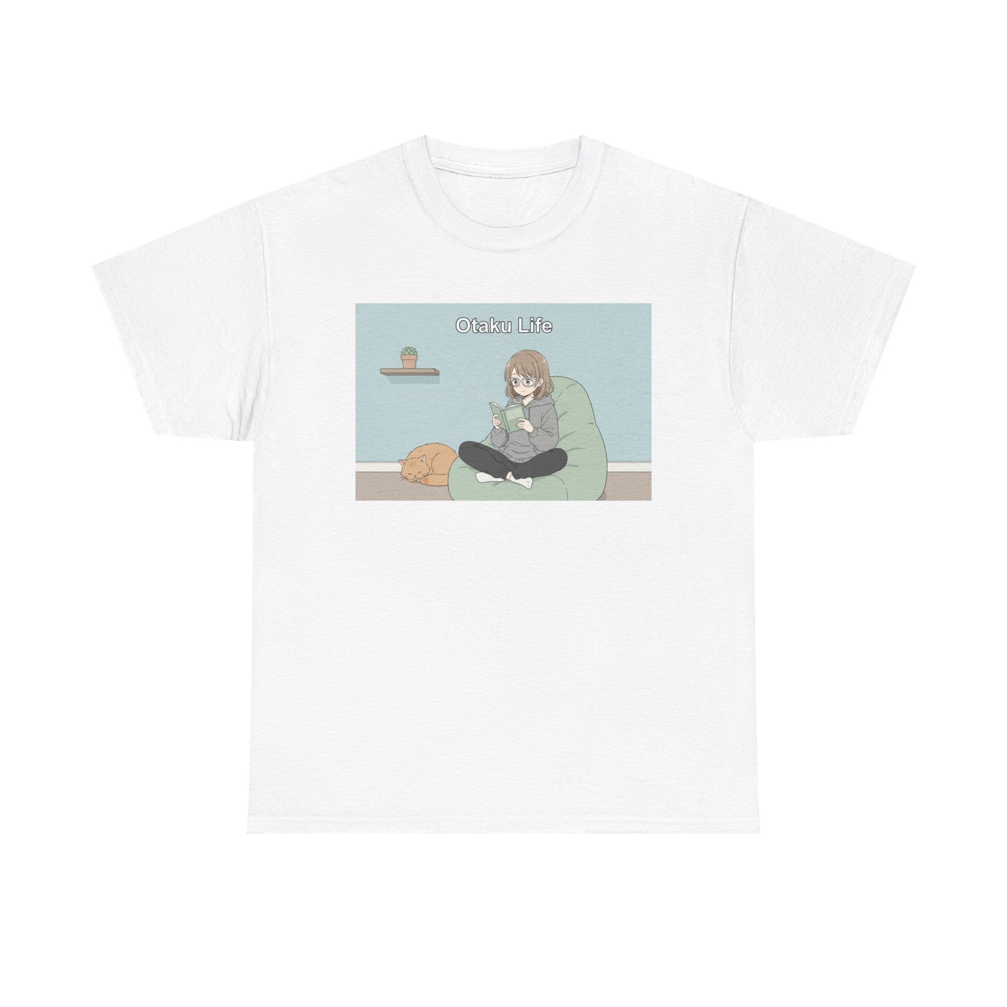 Cozy Cat Girl Otaku Long Sleeve Tee - 'Chill Vibes' Anime Girl Relaxing Graphic T-Shirt