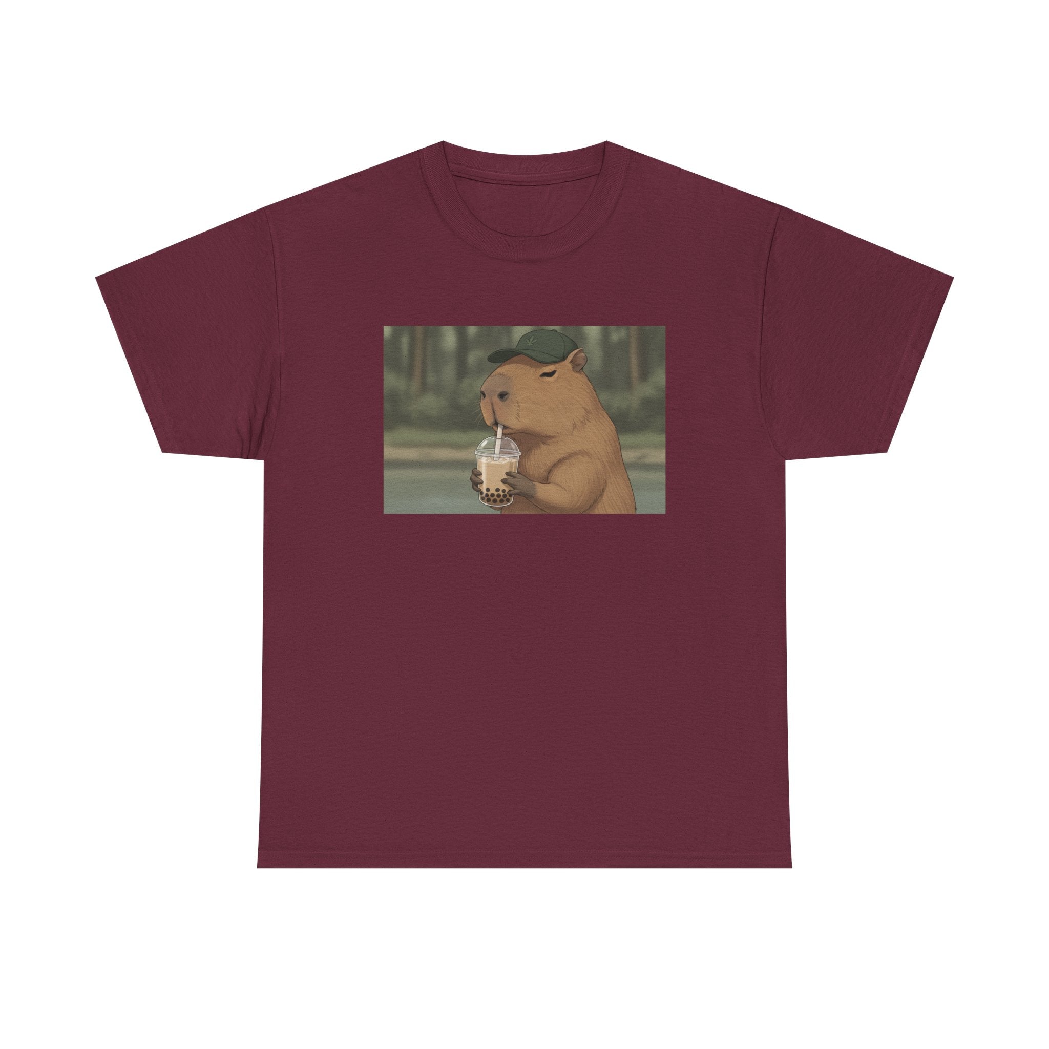 Capybara Drinking Boba T‑Shirt — Cute Cartoon Bubble Tea Tee - Adult