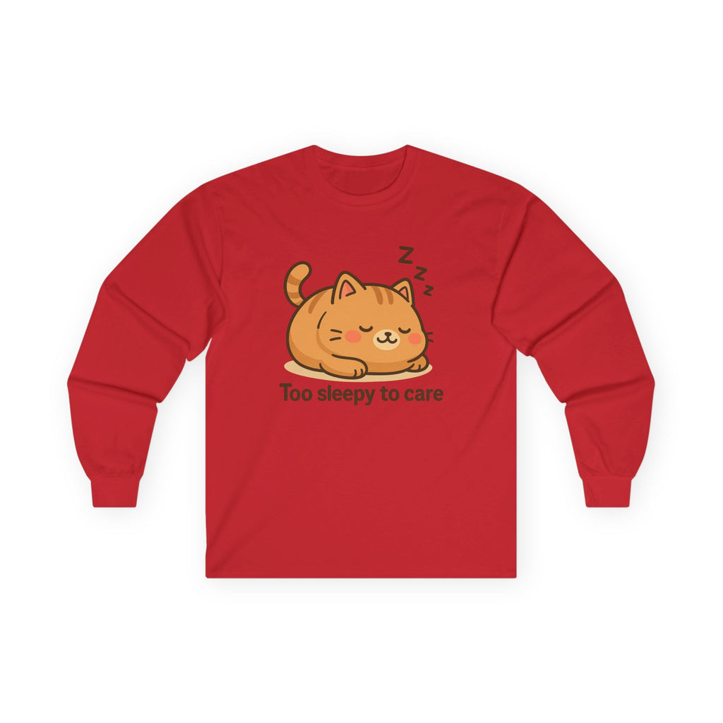 Too Sleepy to Care Cat Long Sleeve Tee - Adult