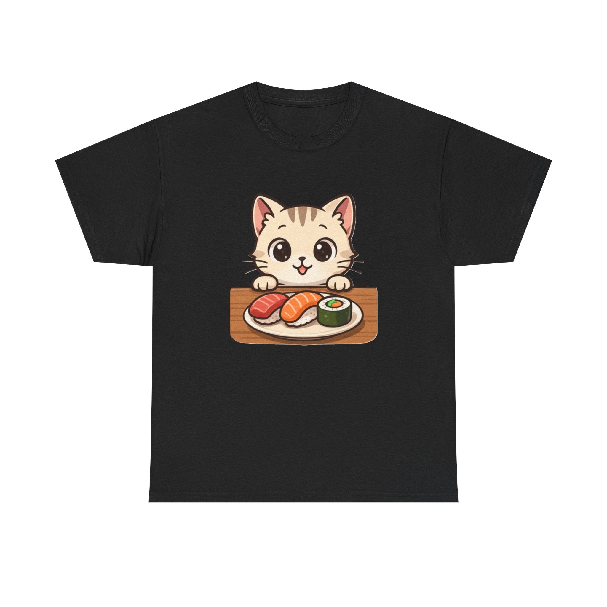 Cat & Sushi T-Shirt — Cute Kawaii Kitty with Sushi Graphic - Adult