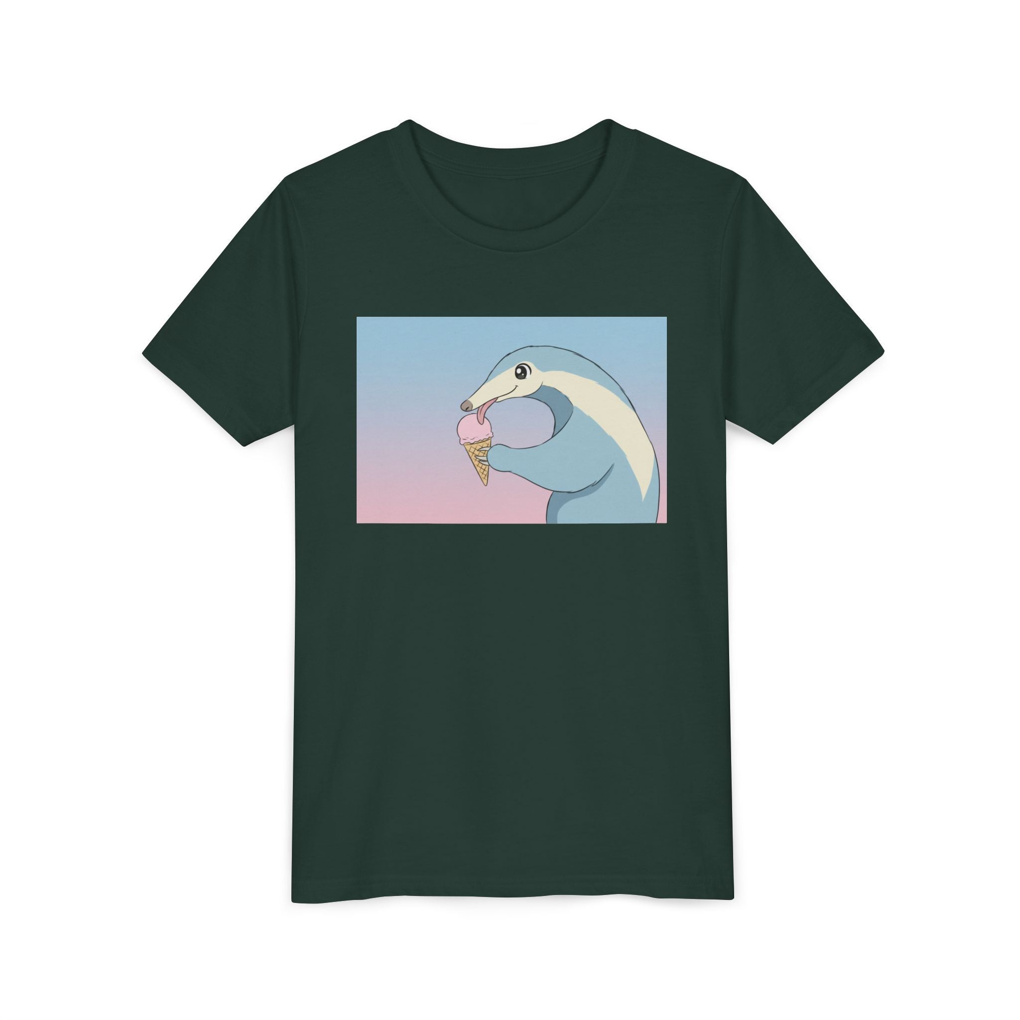 Anteater Eating Ice Cream Kids Tee — Cute Pastel Animal Graphic Youth T-Shirt - Kids