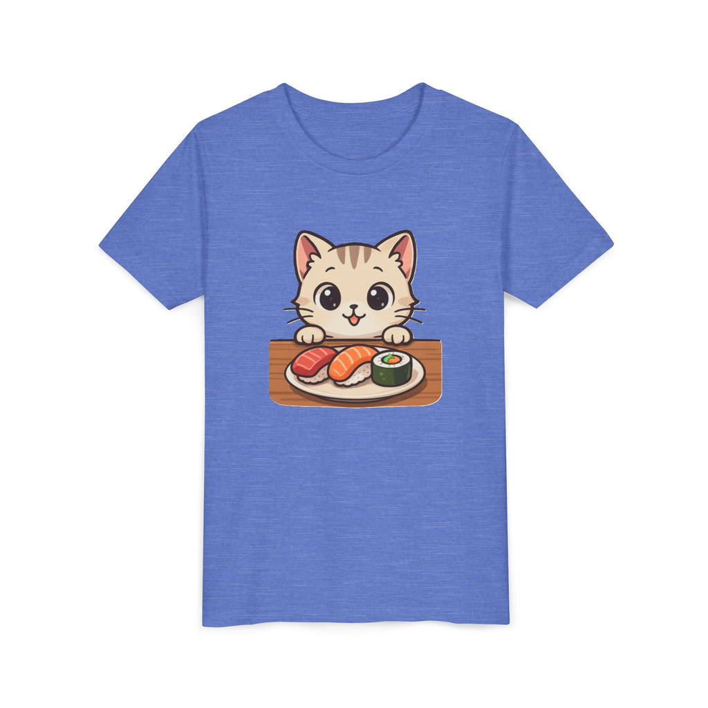 Kids Sushi Cat T-Shirt — Cute Kitty Eating Sushi Youth Tee