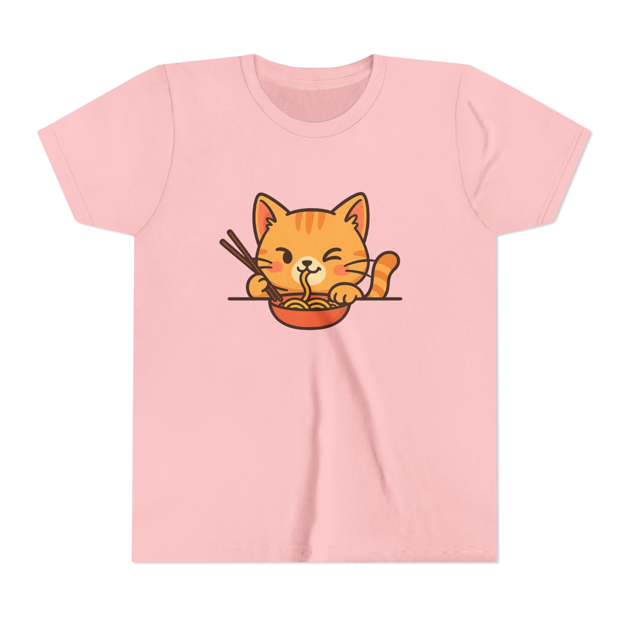 Kids Cat Eating Ramen T-Shirt – Cute Anime Noodle Kitty Youth Tee - Kids
