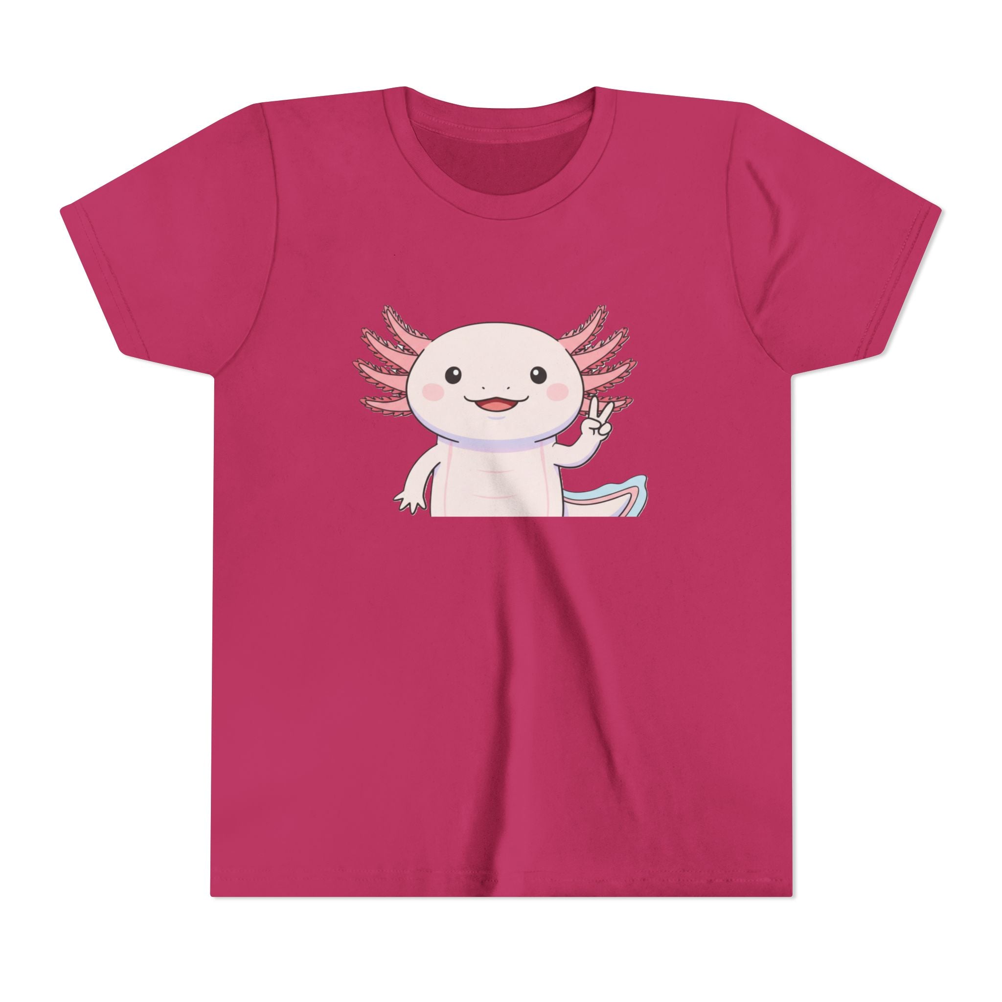 Kids Axolotl Throwing Peace Graphic Tee — Cute Pink Axolotl Salamander Youth T-Shirt - Kids